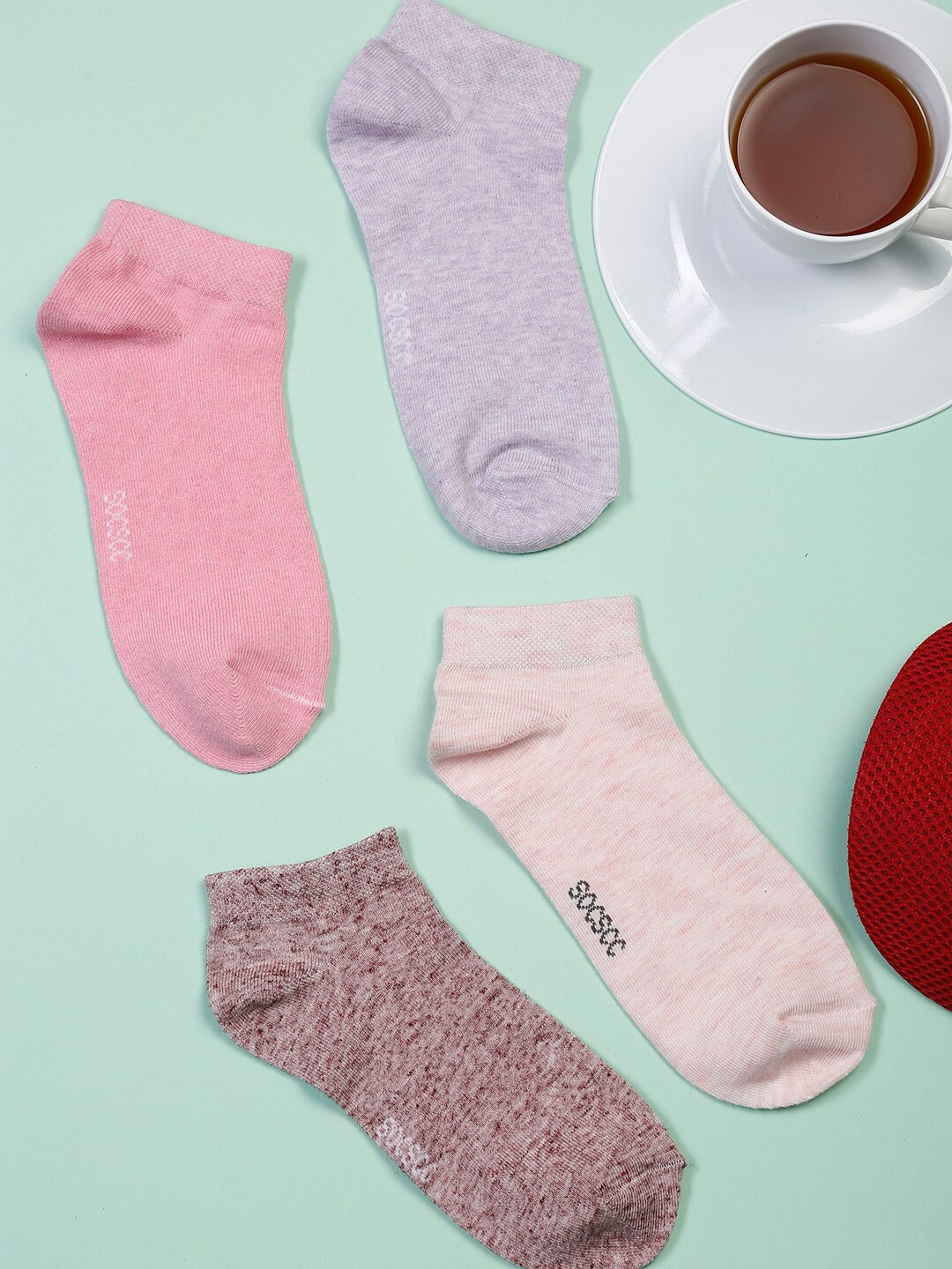

MUTAQINOTI Men Pack Of 4 Ankle-Length Antimicrobial Socks, Pink