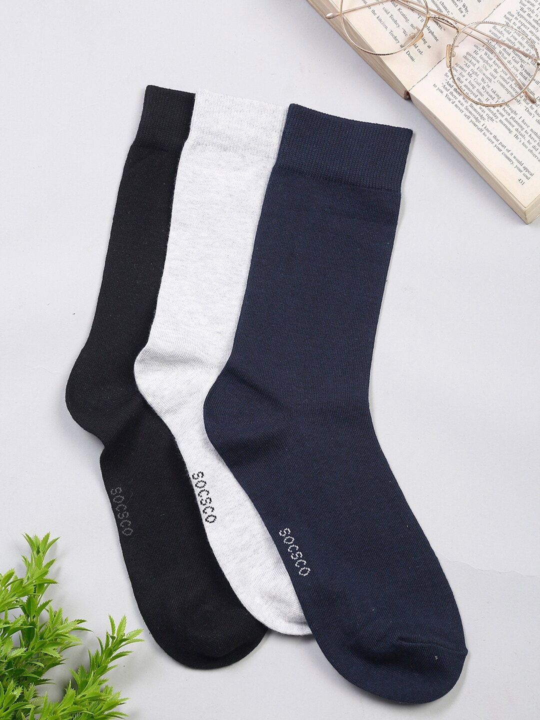 

MUTAQINOTI Men Pack of 3 Solid Calf-Length Cotton Antimicrobial Socks, Grey