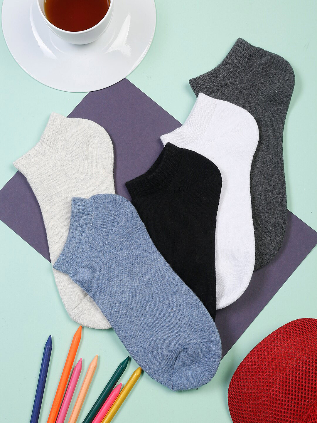 

MUTAQINOTI Men Pack Of 5 Assorted Solid Ankle-Length Antimicrobial Socks