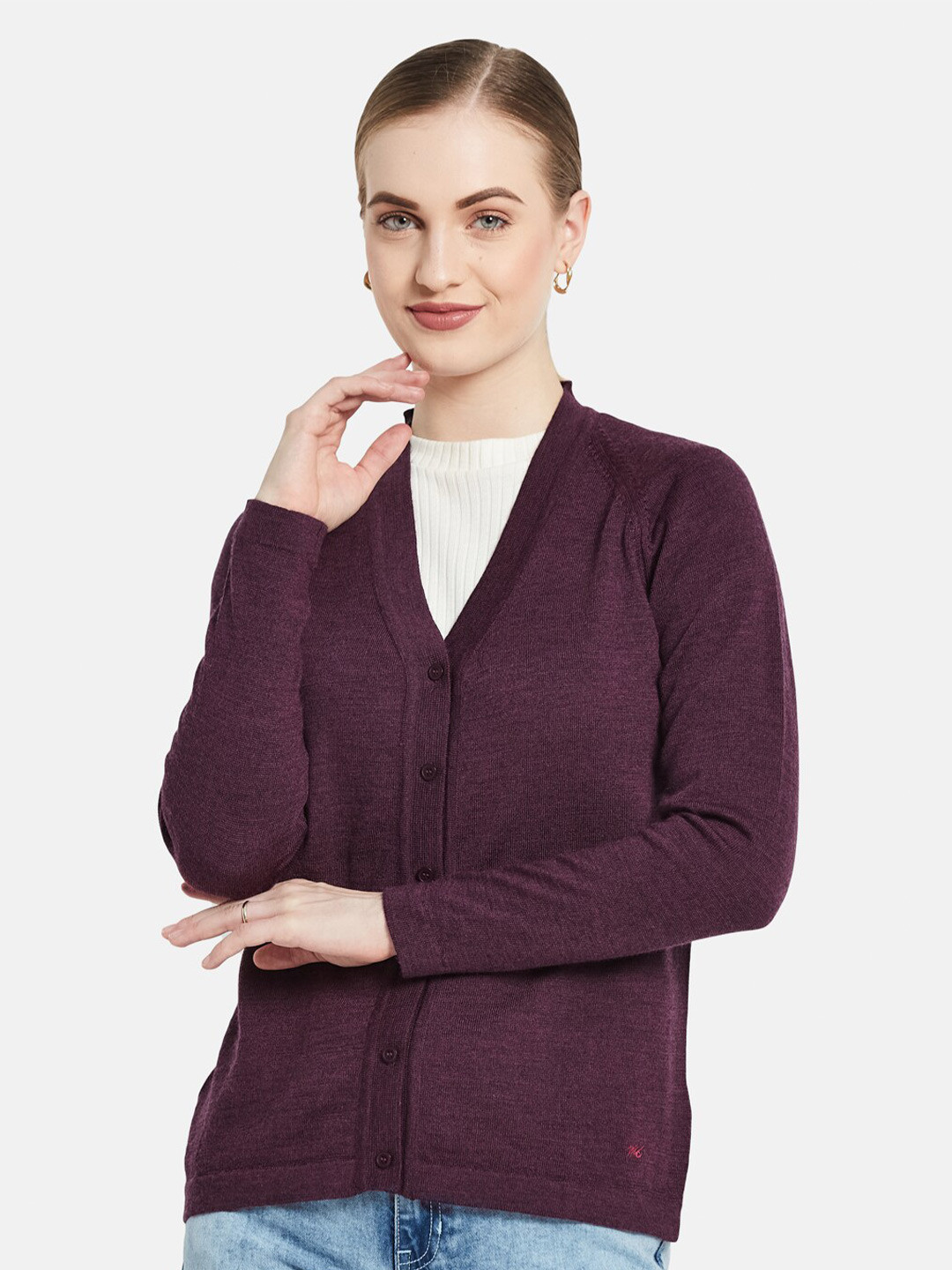 

Monte Carlo Women Pure Wool Maroon Cardigan