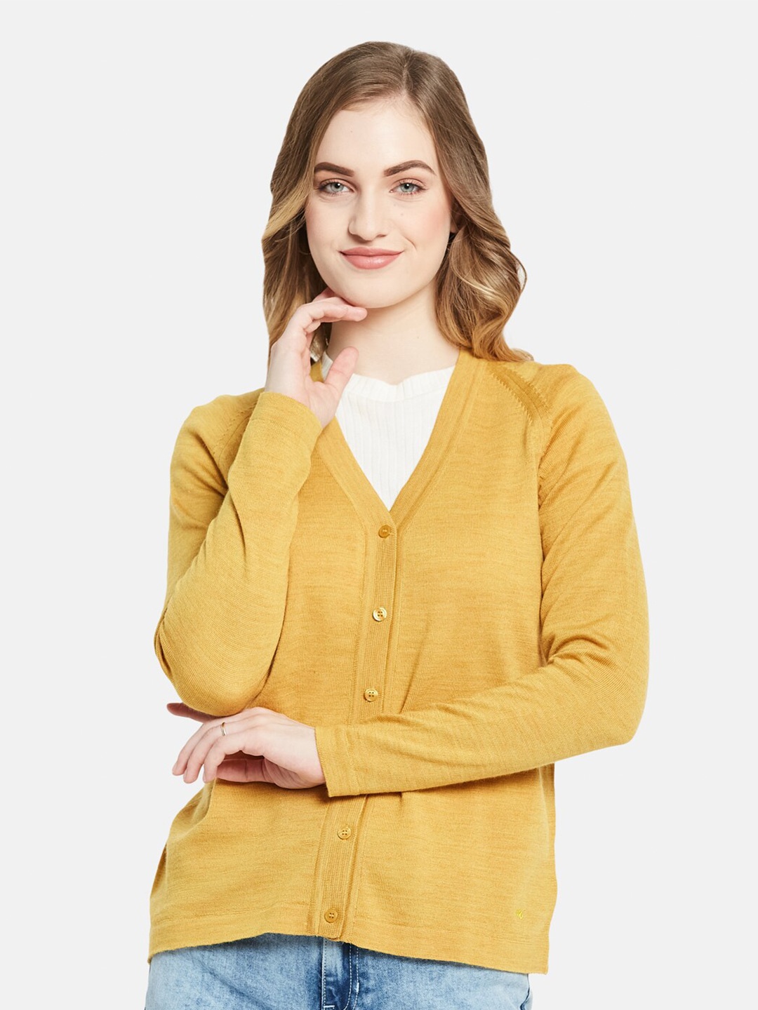 

Monte Carlo Women Yellow Solid Wool V Neck Cardigan