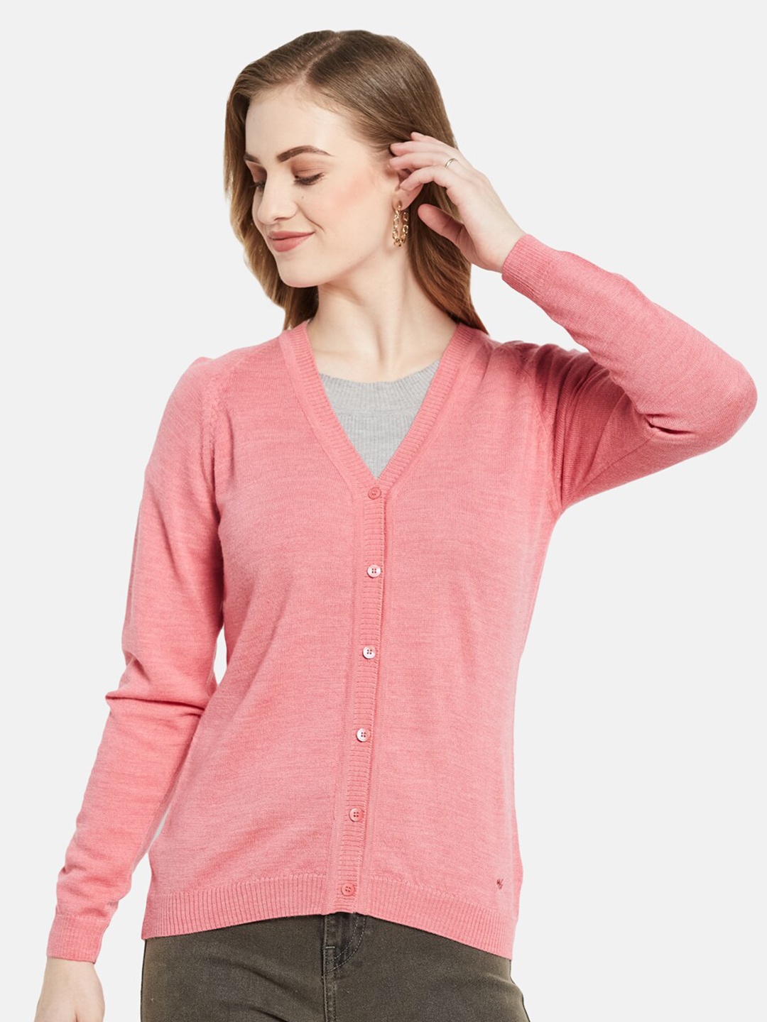 

Monte Carlo Women Pink Pure Wool V Neck Cardigan