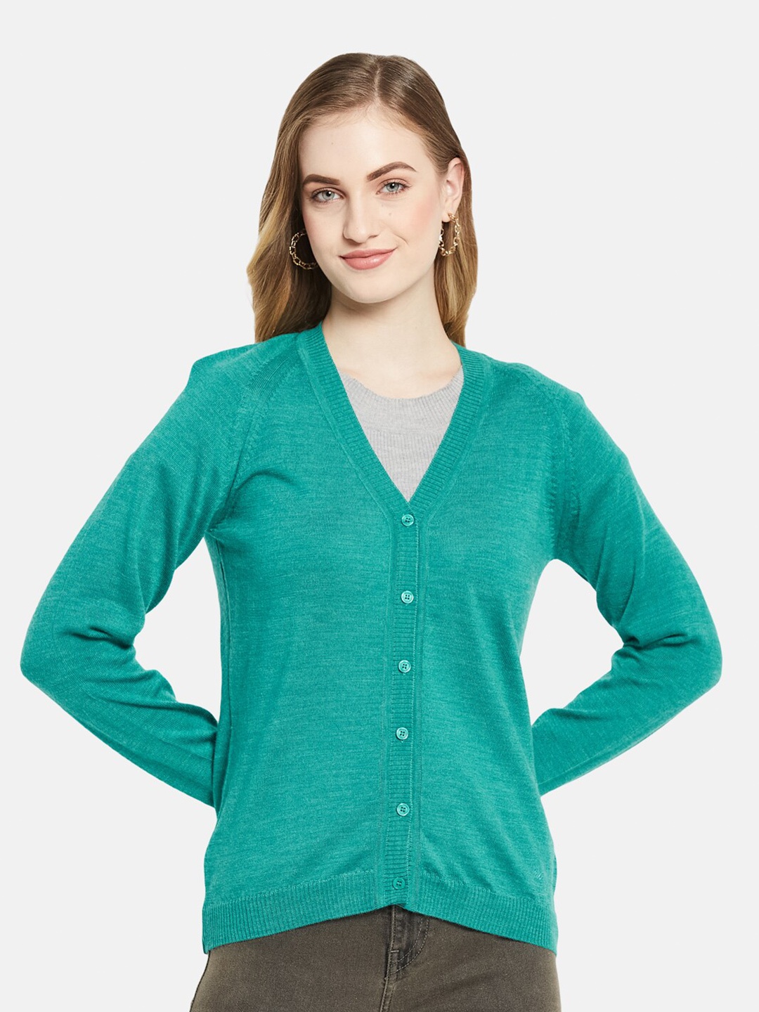 

Monte Carlo Women Green V-Neck Wool Cardigan