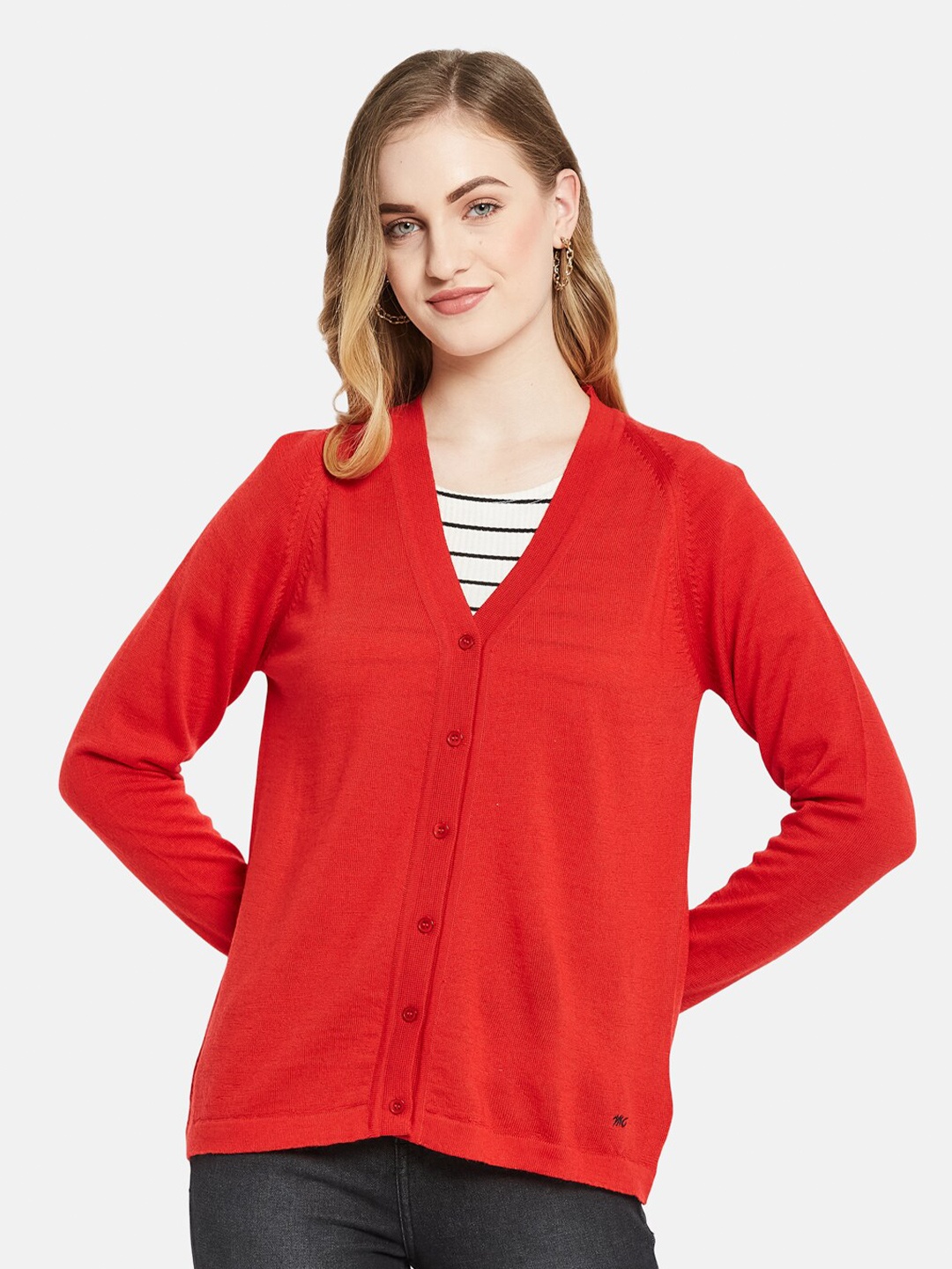 

Monte Carlo Women Red V-Neck Wool Cardigan