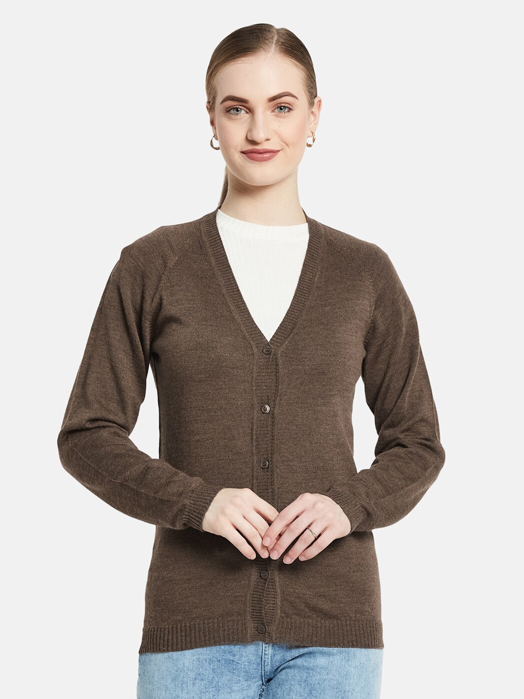 

Monte Carlo Women Brown Solid V Neck Cardigan