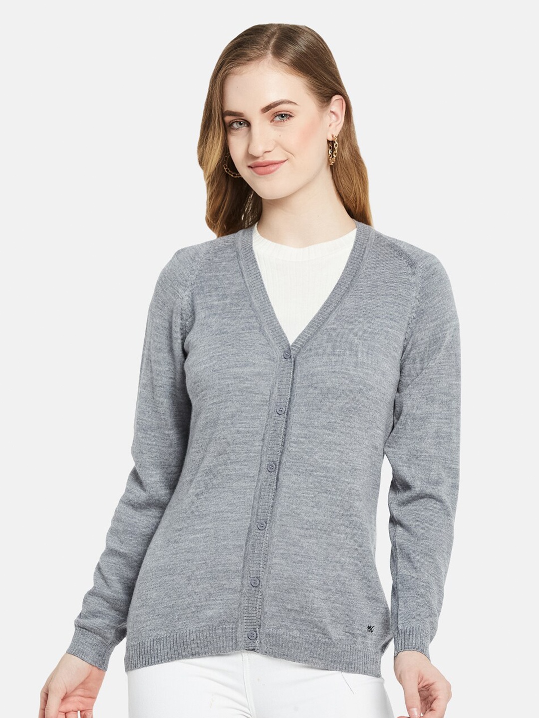 

Monte Carlo Women Grey Solid V Neck Cardigan