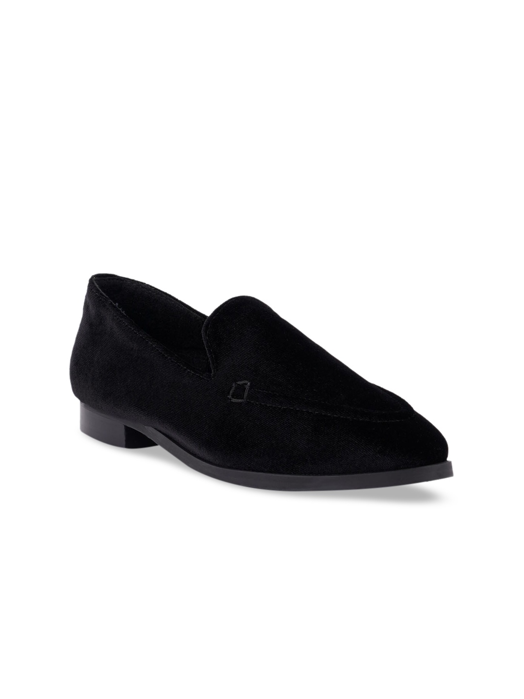 

London Rag Women Black Woven Design Velvet Slip-On Sneakers