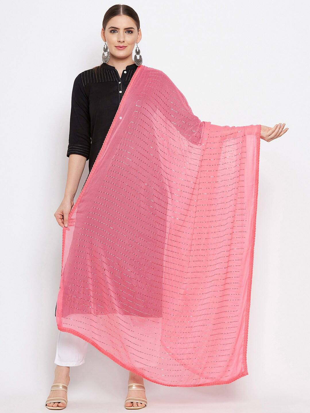 

Clora Creation Women Peach-Coloured Embroidered Dupatta with Sequinned