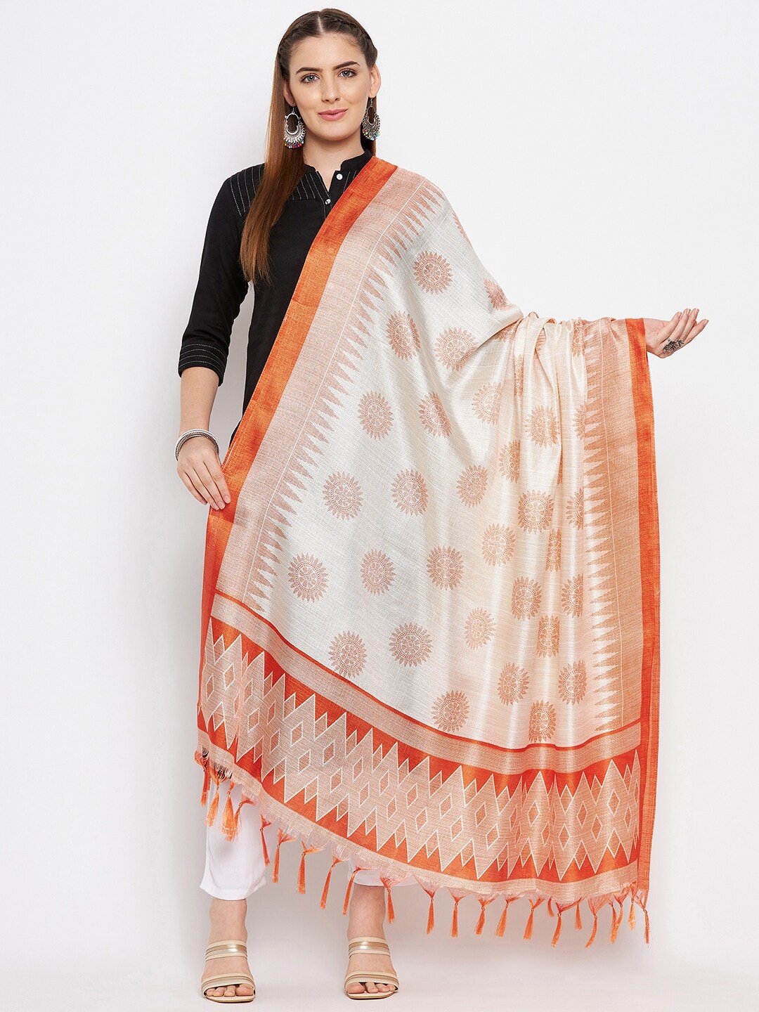 

Clora Creation Women Orange And Off White Geometric Printed Dupatta