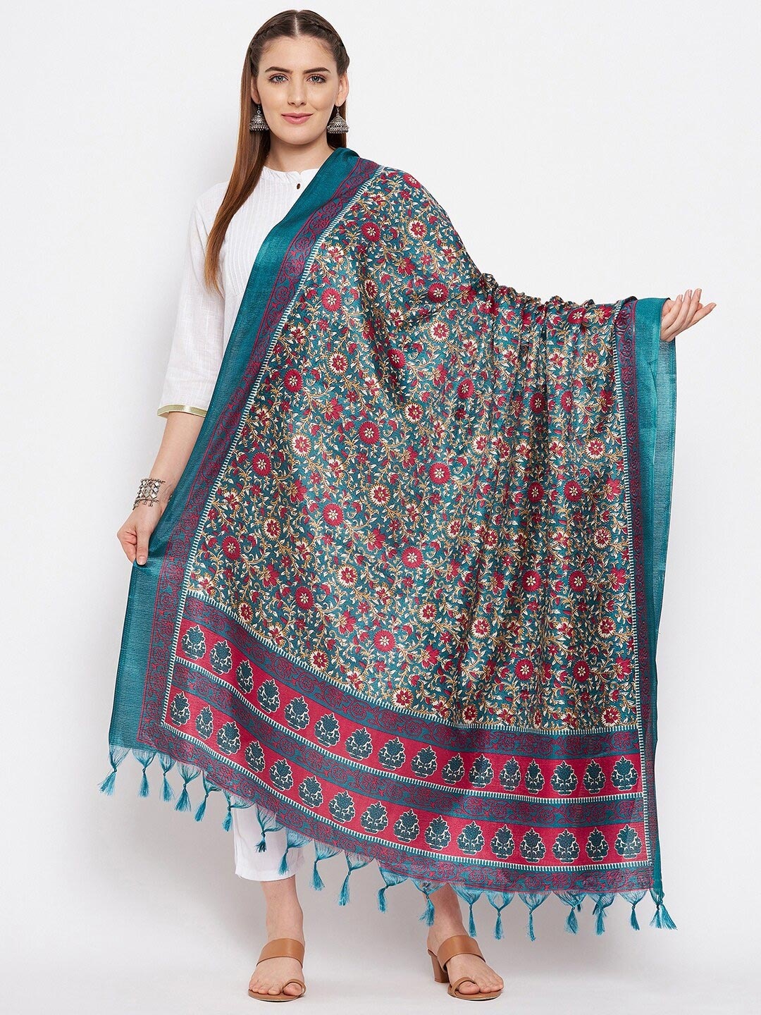 

Clora Creation Women Teal & Red Printed Dupatta