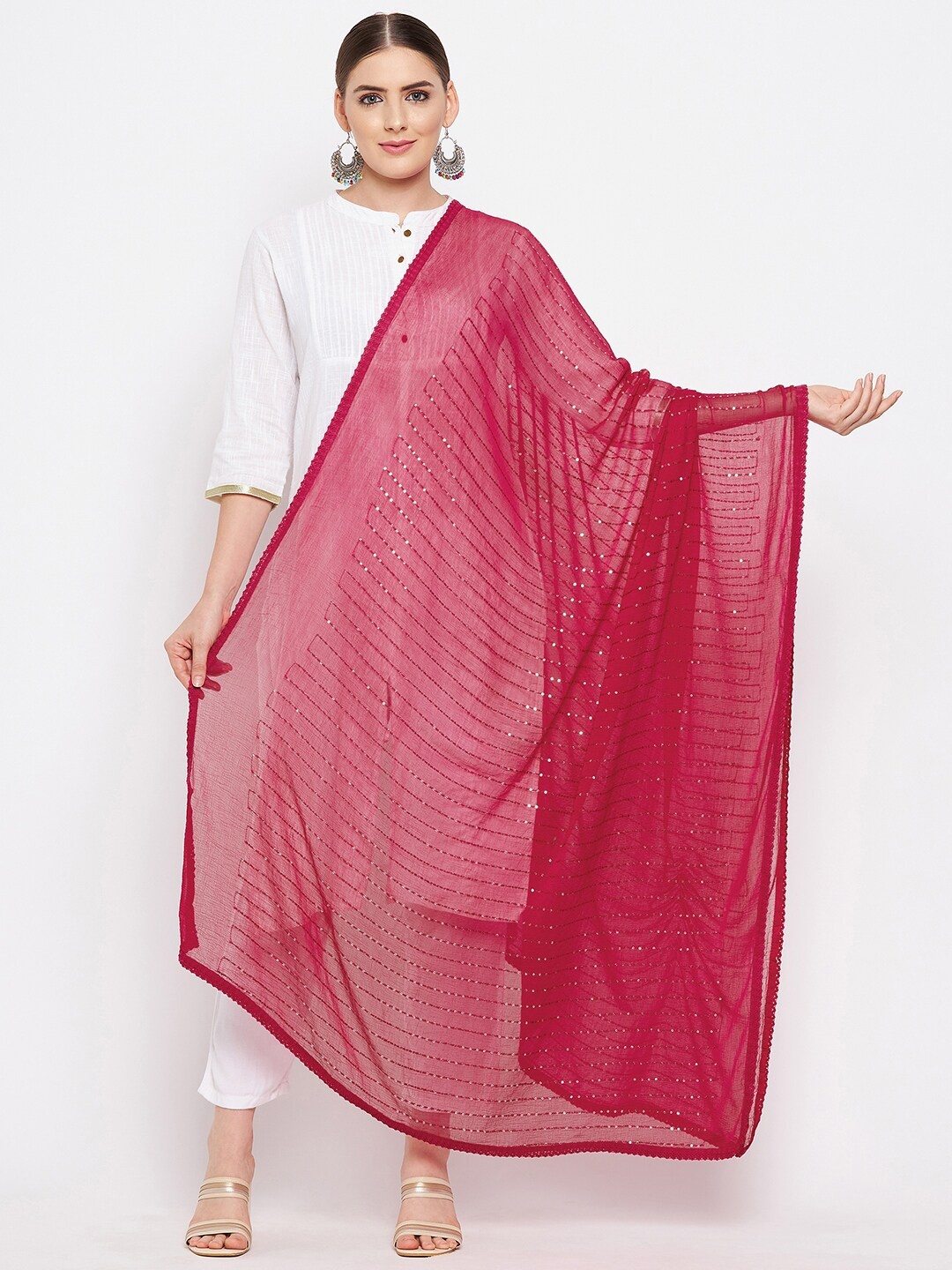 

Clora Creation Maroon Embellished Poly Chiffon Dupatta