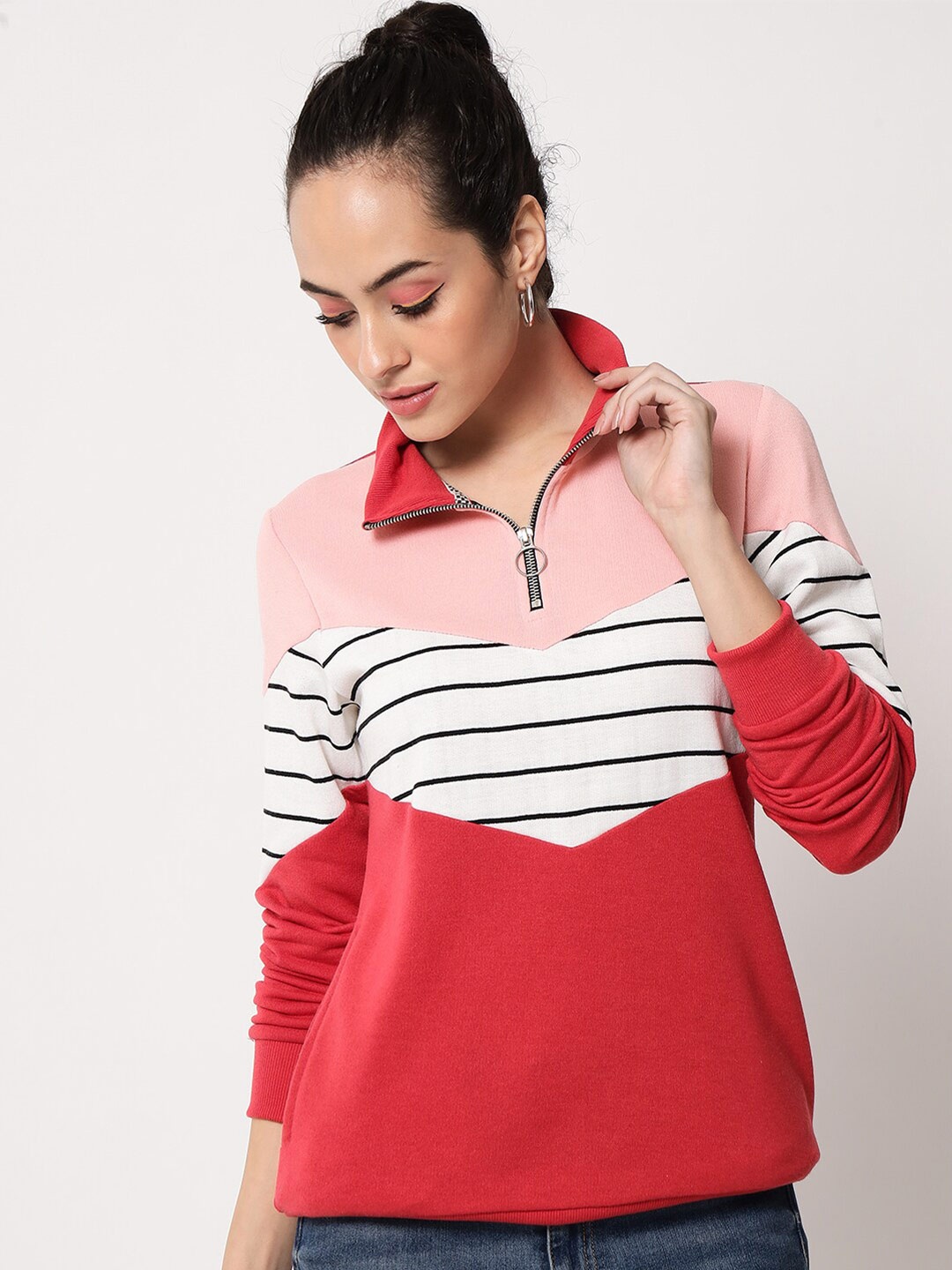 

Austin wood Women Red Colourblocked Sweatshirt
