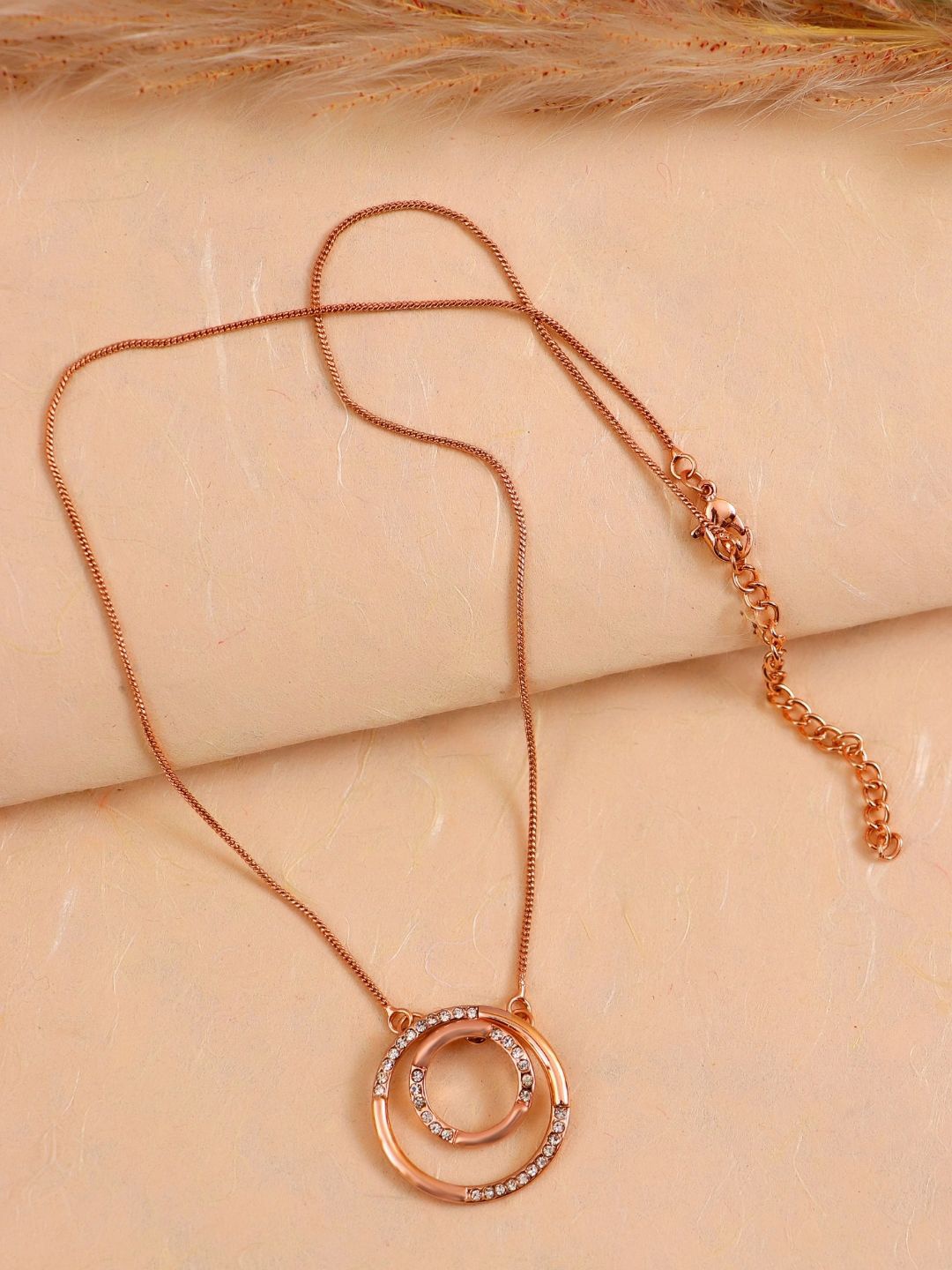 

Crunchy Fashion Women Rose Gold Plated & White Circle Pendant Necklace