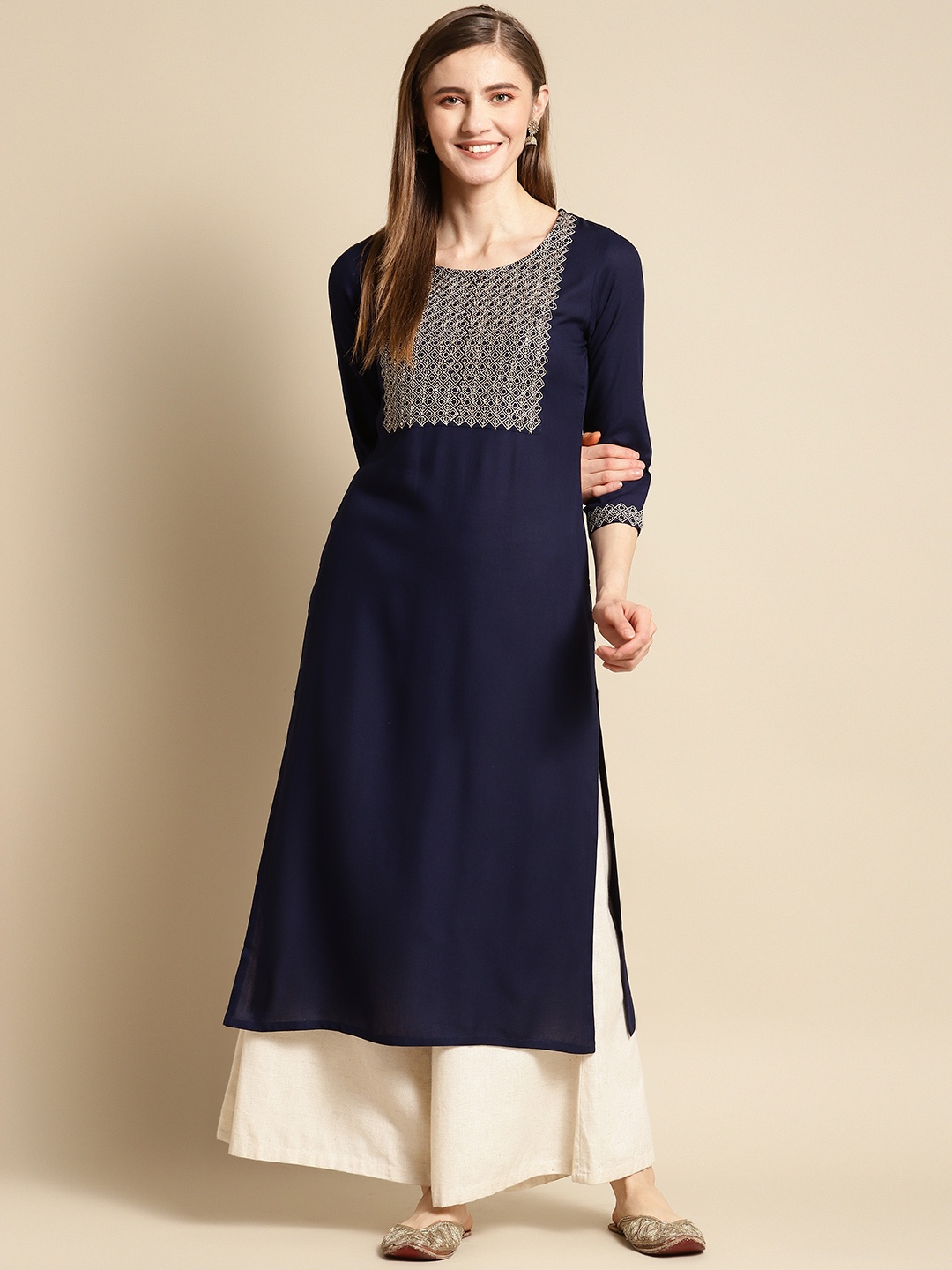 

GERUA Women Navy Blue Yoke Design Kurta