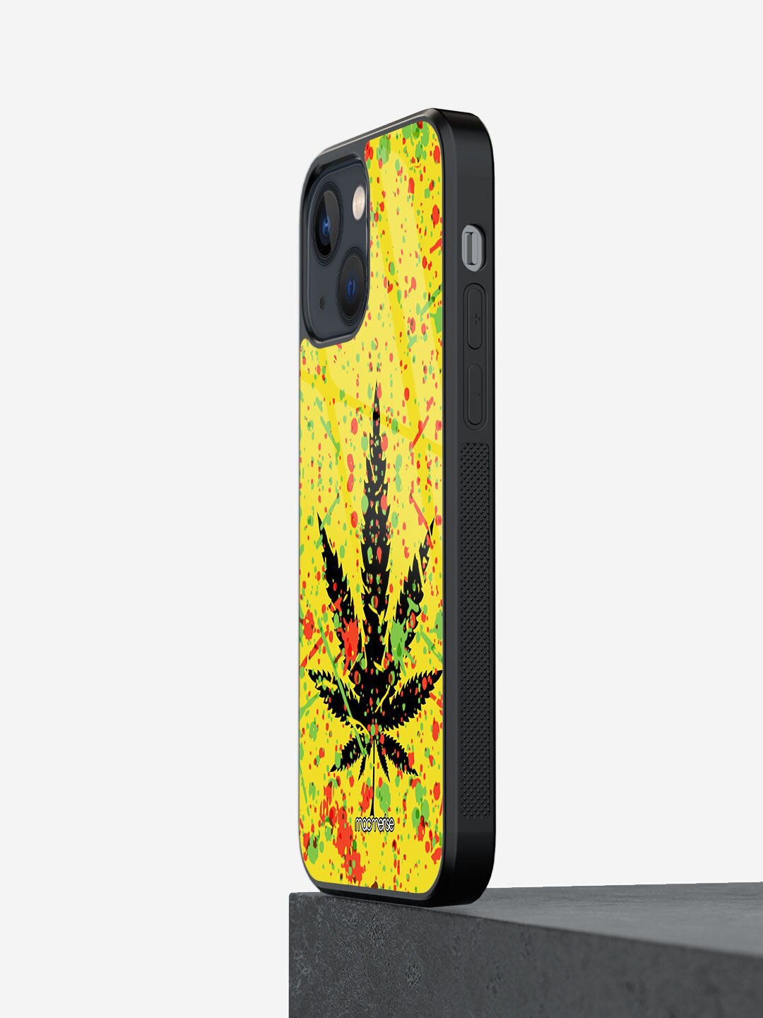 

macmerise Yellow Printed Rasta Splash Glass iPhone 13 Mini Back Case
