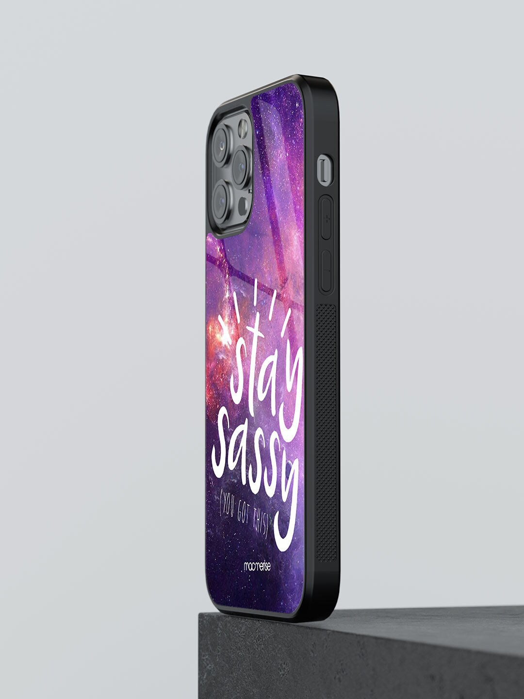 

macmerise Purple Stay Sassy Printed iPhone 12 Pro Glass Back Case