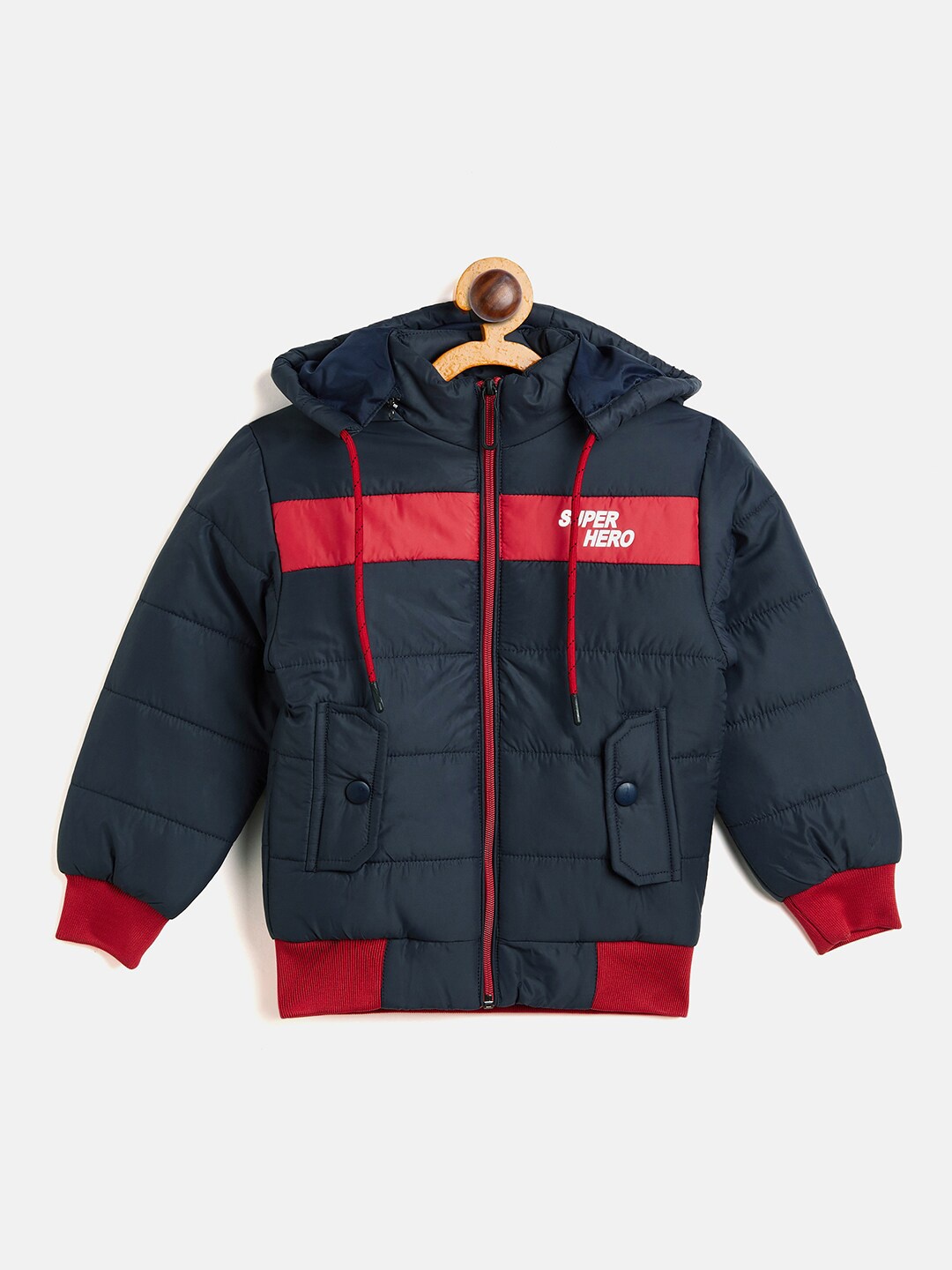 

Camey Boys Navy Blue Red Checked Lightweight Bomber Jacket