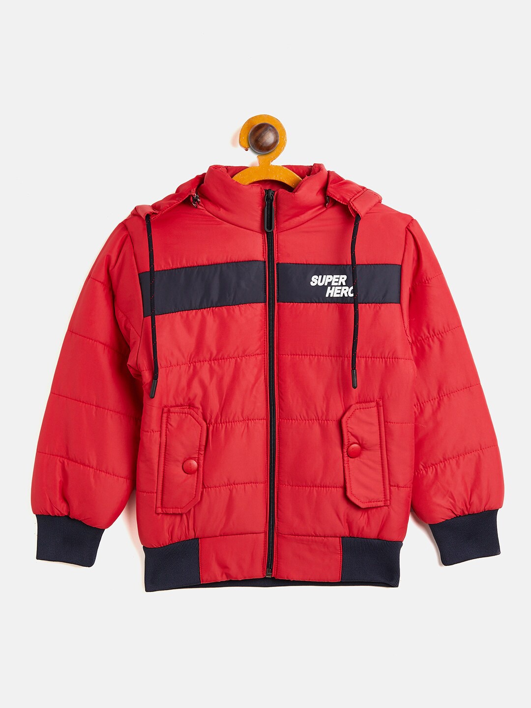 

Camey Boys Red Colourblocked Lightweight Bomber with Patchwork Jacket