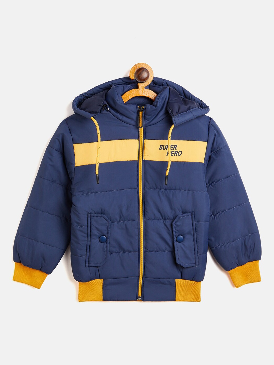 

Camey Boys Navy Blue Colourblocked Lightweight Bomber with Patchwork Jacket