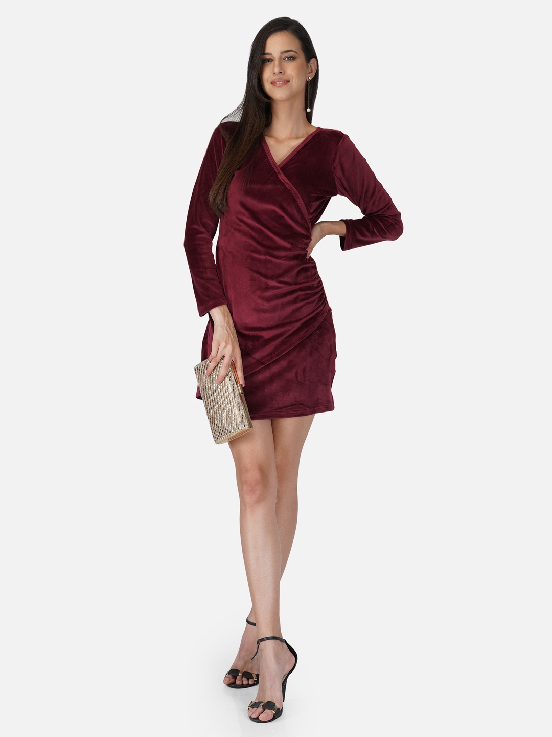 

Tinted Women Red Velvet Wrap Dress