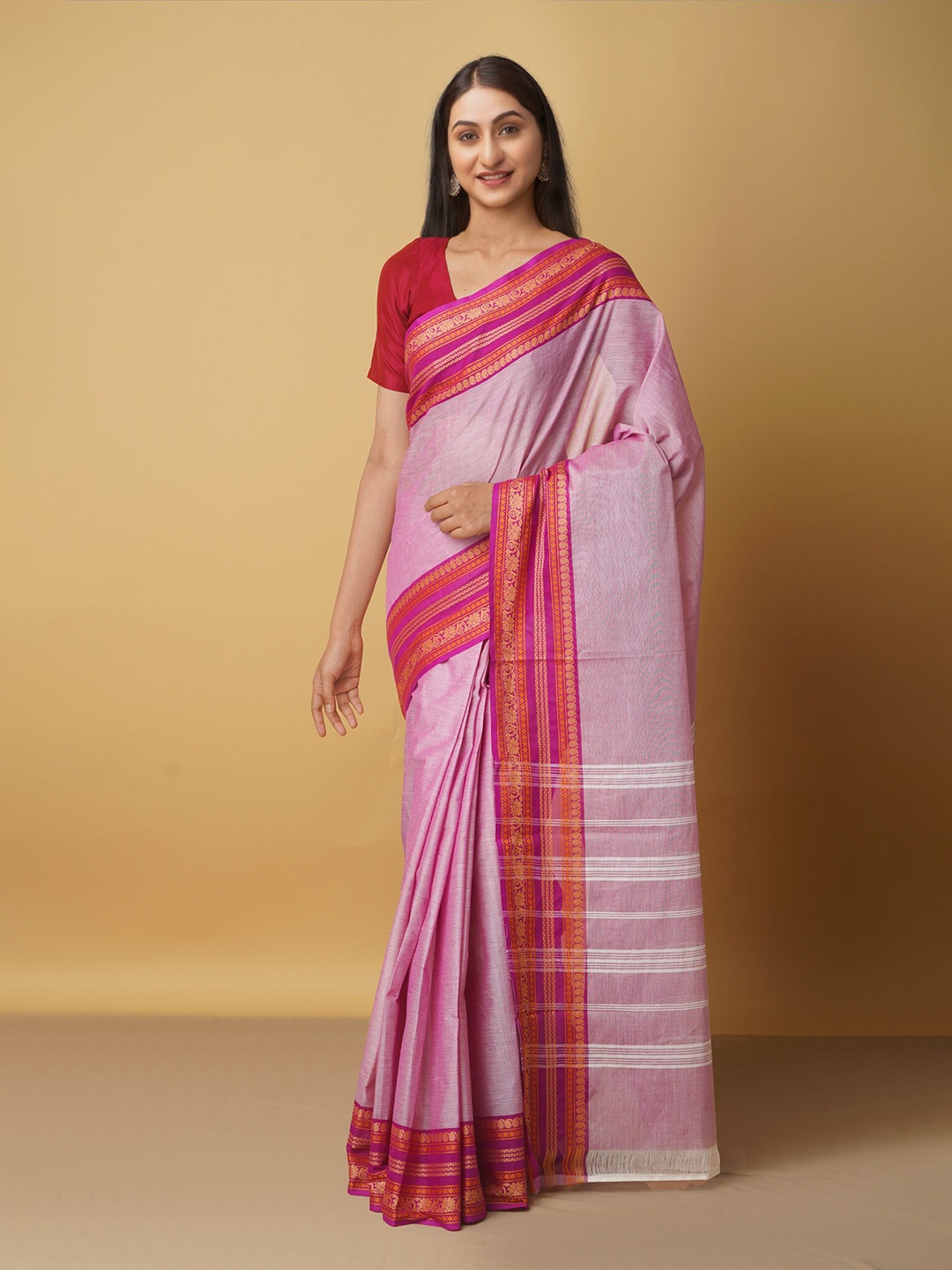 

Unnati Silks Pink & Purple Pure Cotton Kanjeevaram Saree