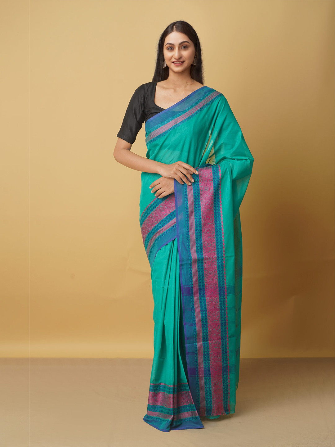 

Unnati Silks Green & Pink Pure Cotton Kanjeevaram Saree