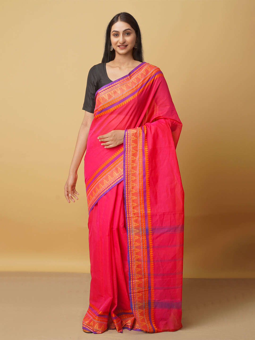 

Unnati Silks Pink & Purple Woven Design Pure Cotton Kanjeevaram Saree