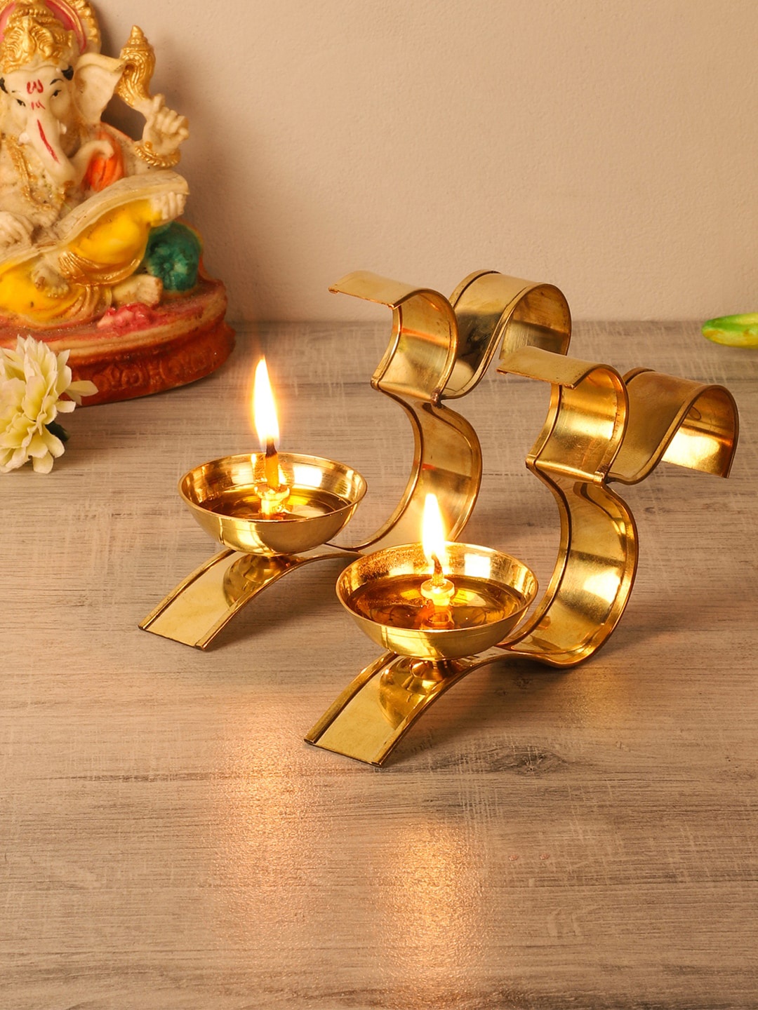 

Amaya Decors Set Of 2 Om Akhand Brass Dia, Gold