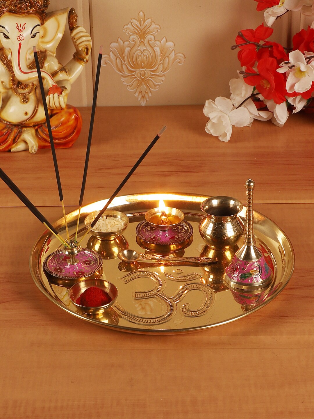 

Amaya Decors Set Of 8 Gold-Toned Pooja Essentials