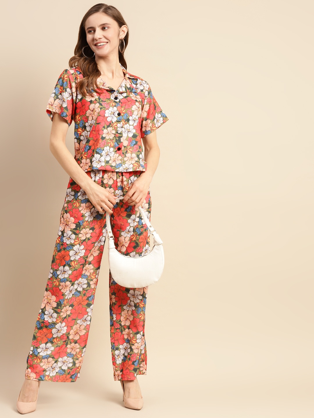 

WoowZerz Women Multicoloured Floral Print Shirt & Trousers Set, Multi