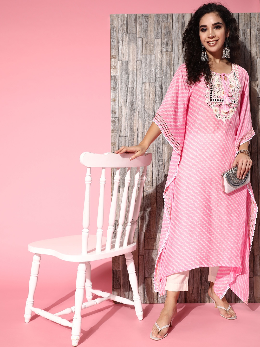

ZOLA Women Pink Modal Vacation Stripes Kurta