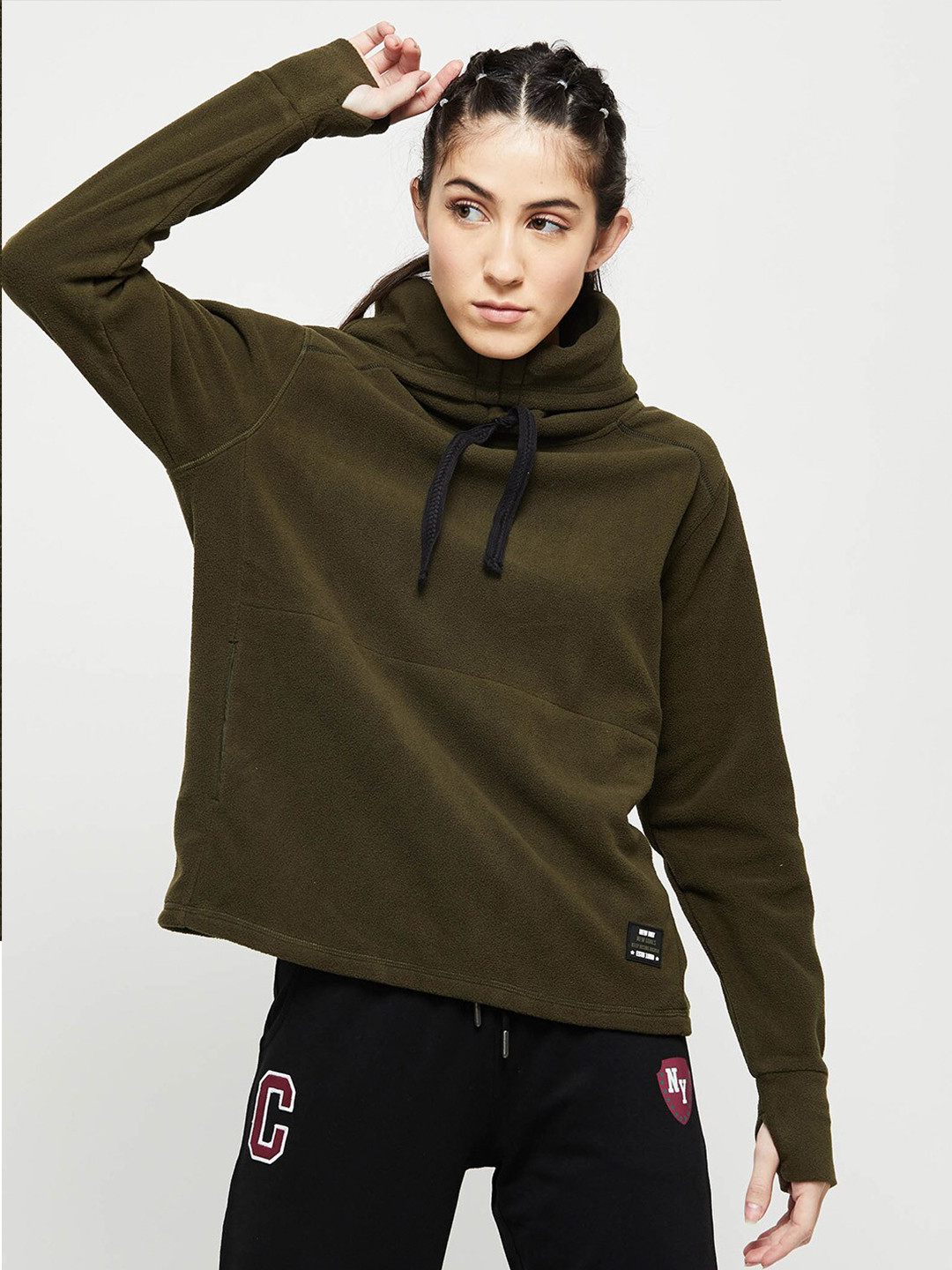 

max Women Olive Green Hooded Sweatshirt