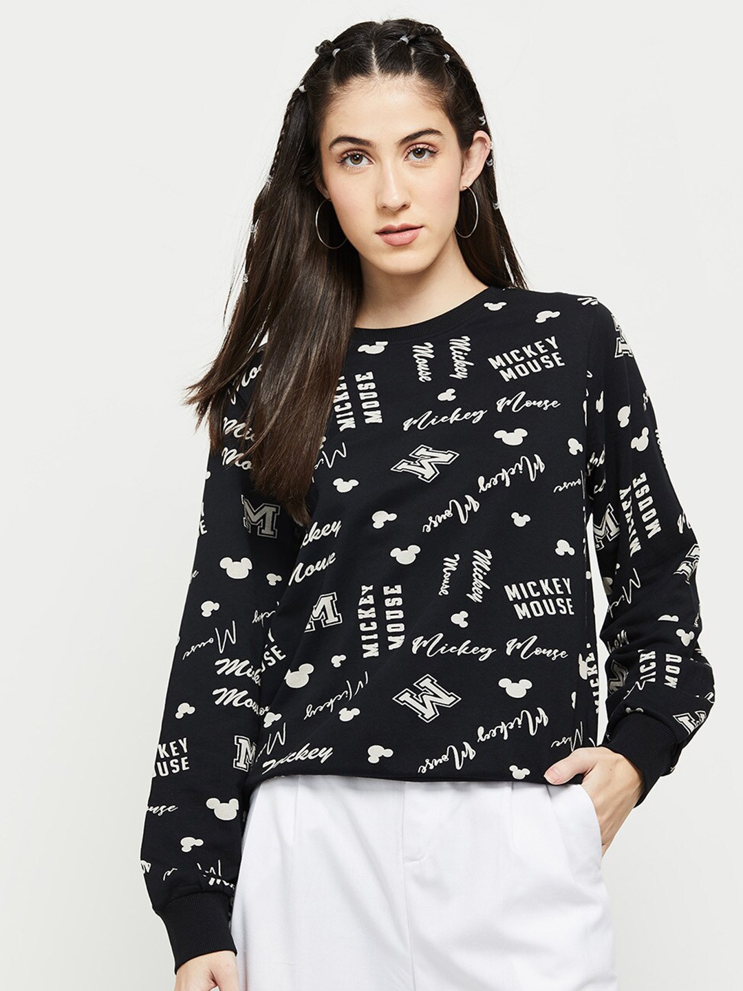 

max Women Black Printed Sweatshirt