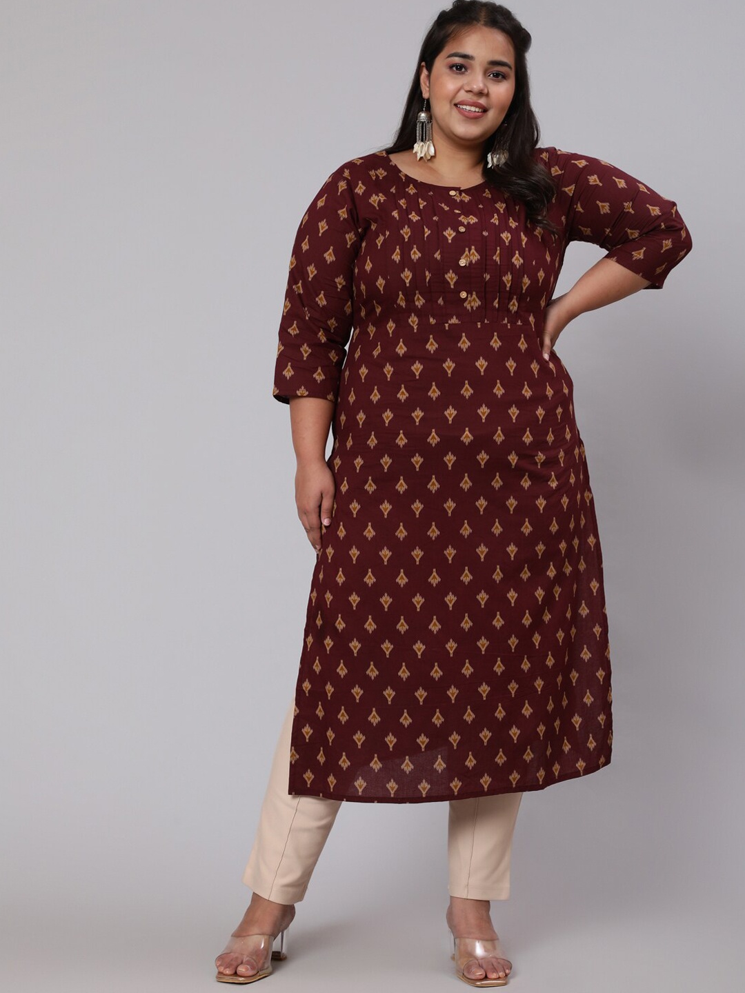 

Nayo Women Plus Size Burgundy Printed straight Kurta