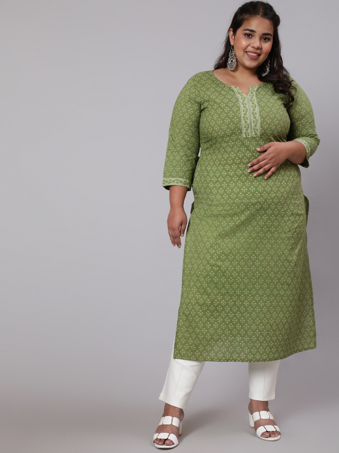 

Nayo Plus Women Green & Yellow Floral Printed Kurta