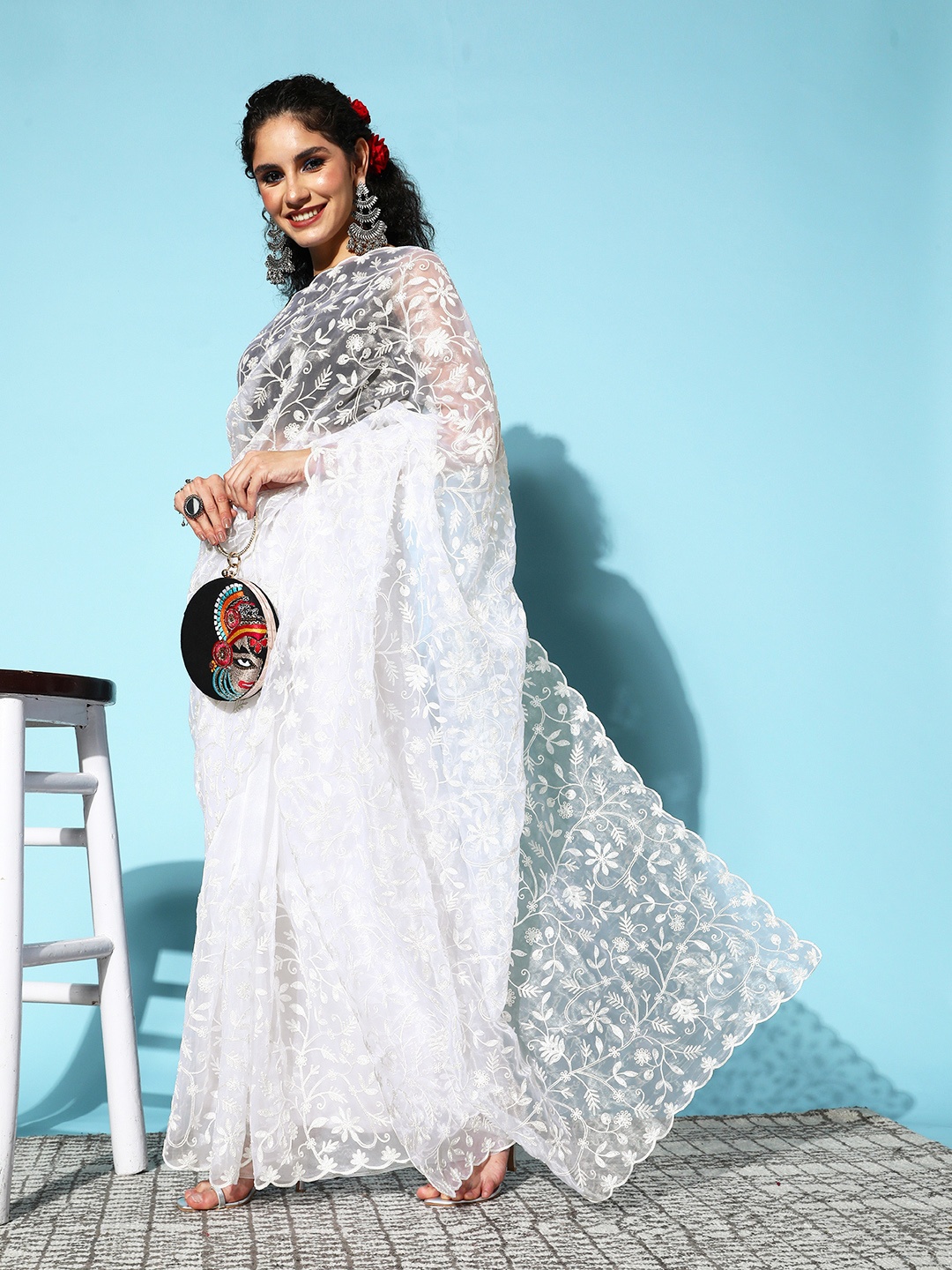 

Ishin Floral Saree, White