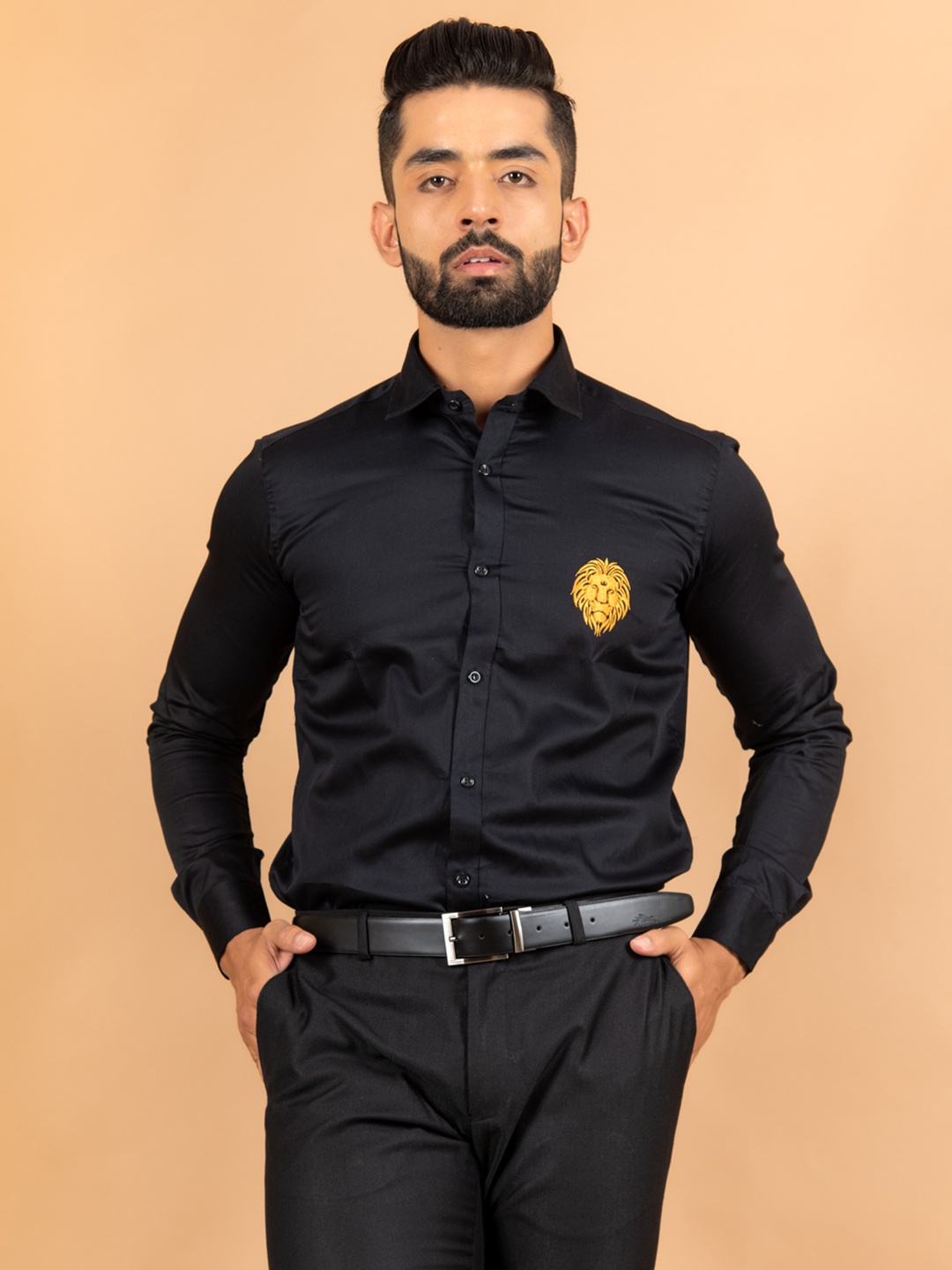 

Tistabene Men Black Embroidered Slim Fit Casual Shirt