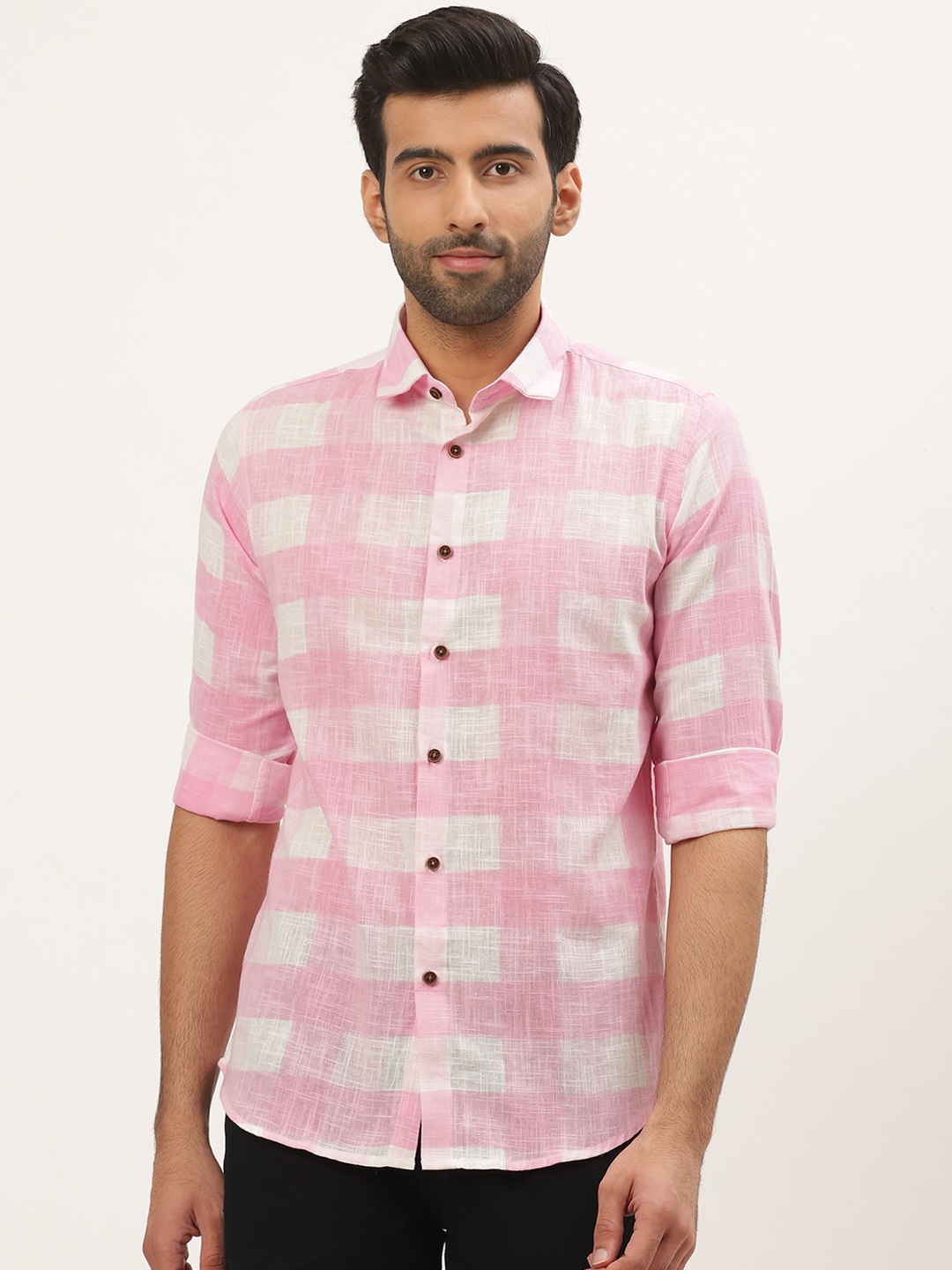 

Tistabene Men Pink & White Comfort Slim Fit Checked Casual Shirt