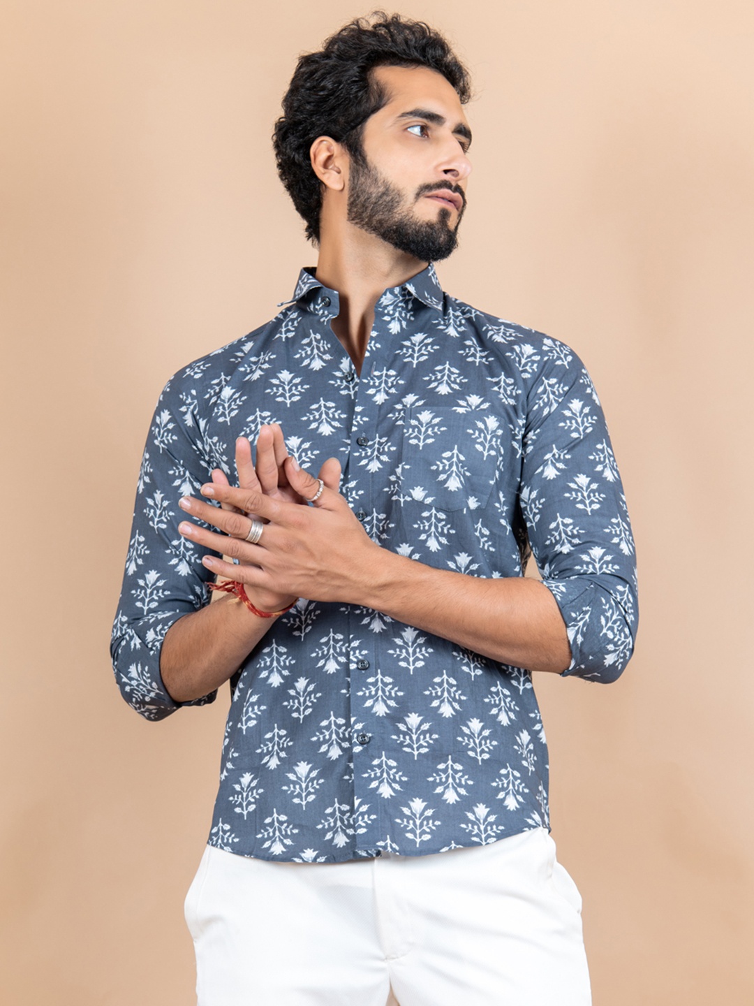 

Tistabene Men Grey Comfort Floral Printed Casual Shirt