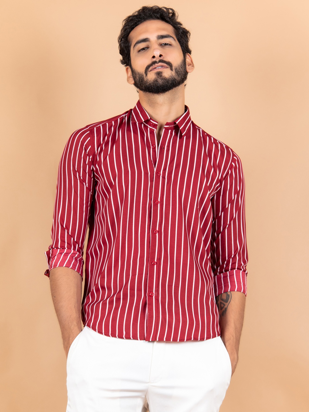 

Tistabene Men Red Striped Comfort Fit Casual Shirt