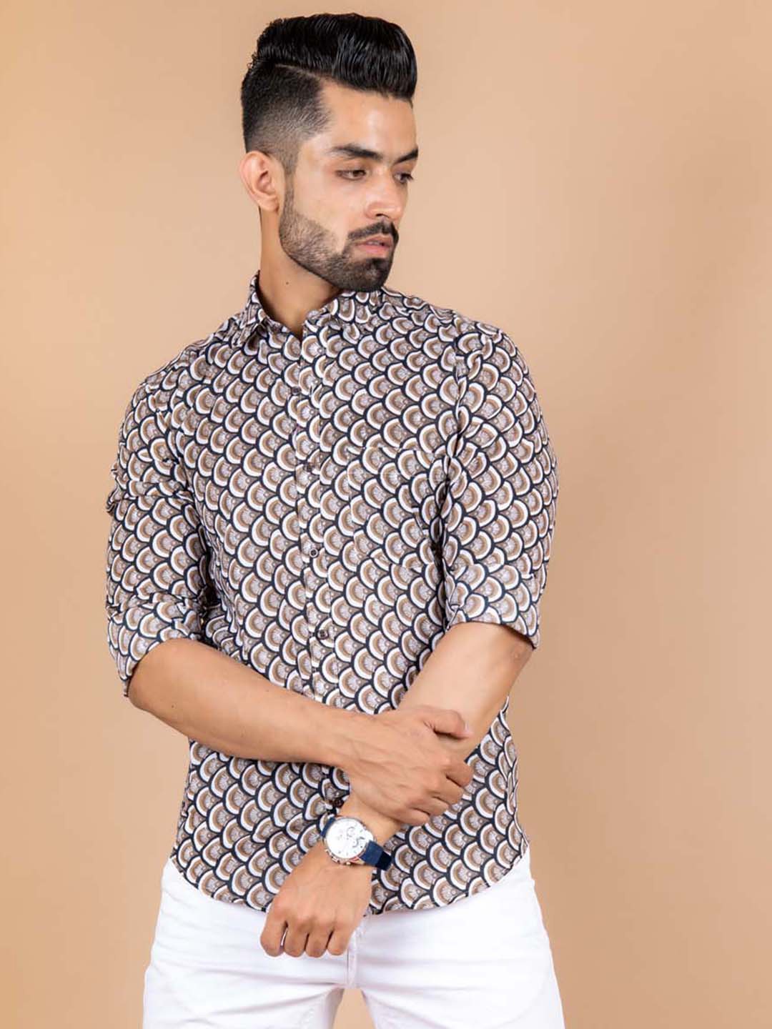 

Tistabene Men Brown Comfort Floral Printed Cotton Casual Shirt