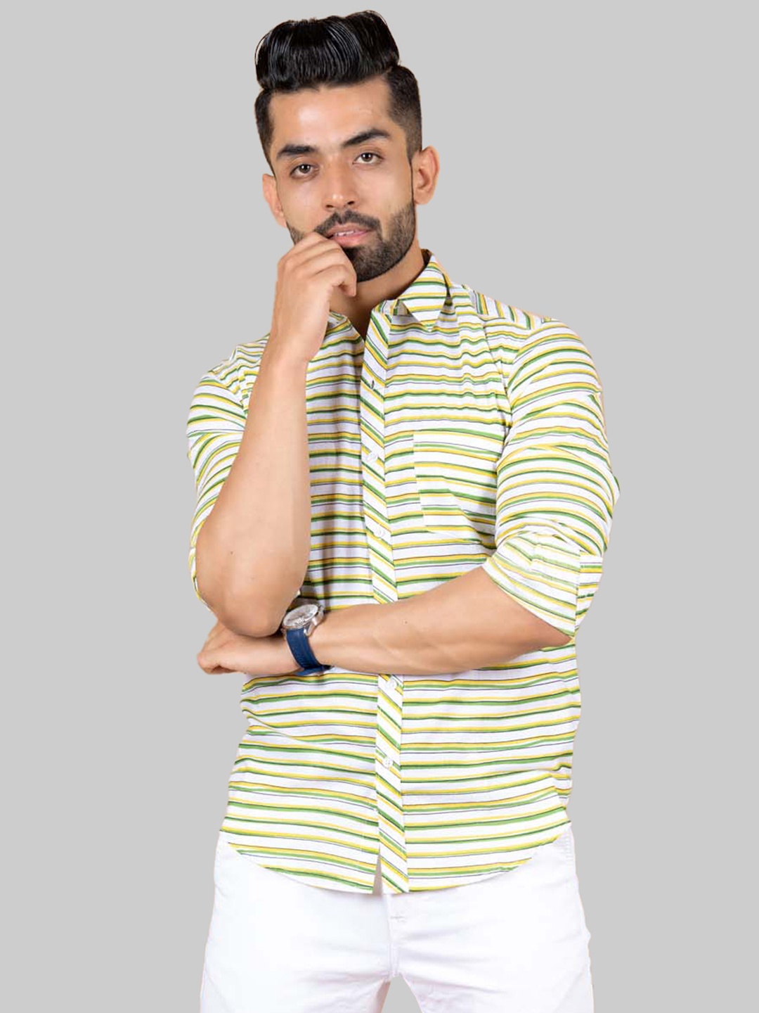 

Tistabene Men Beige Comfort Horizontal Stripes Casual Shirt
