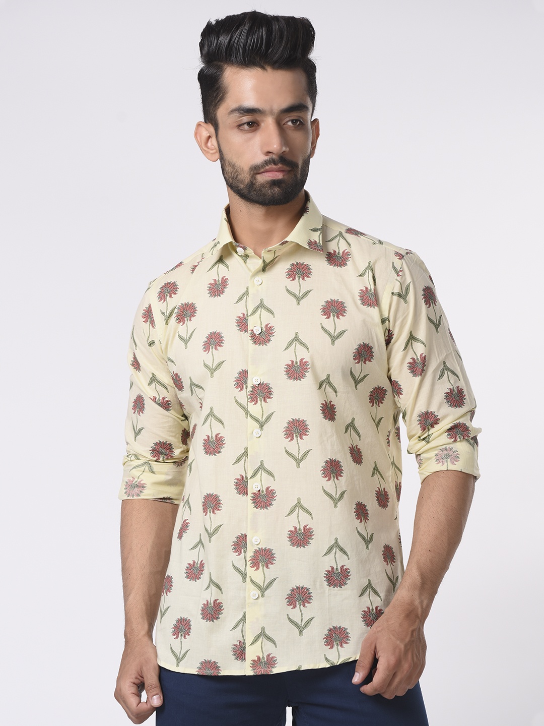 Tistabene Men White Comfort Floral Printed Casual Shirt