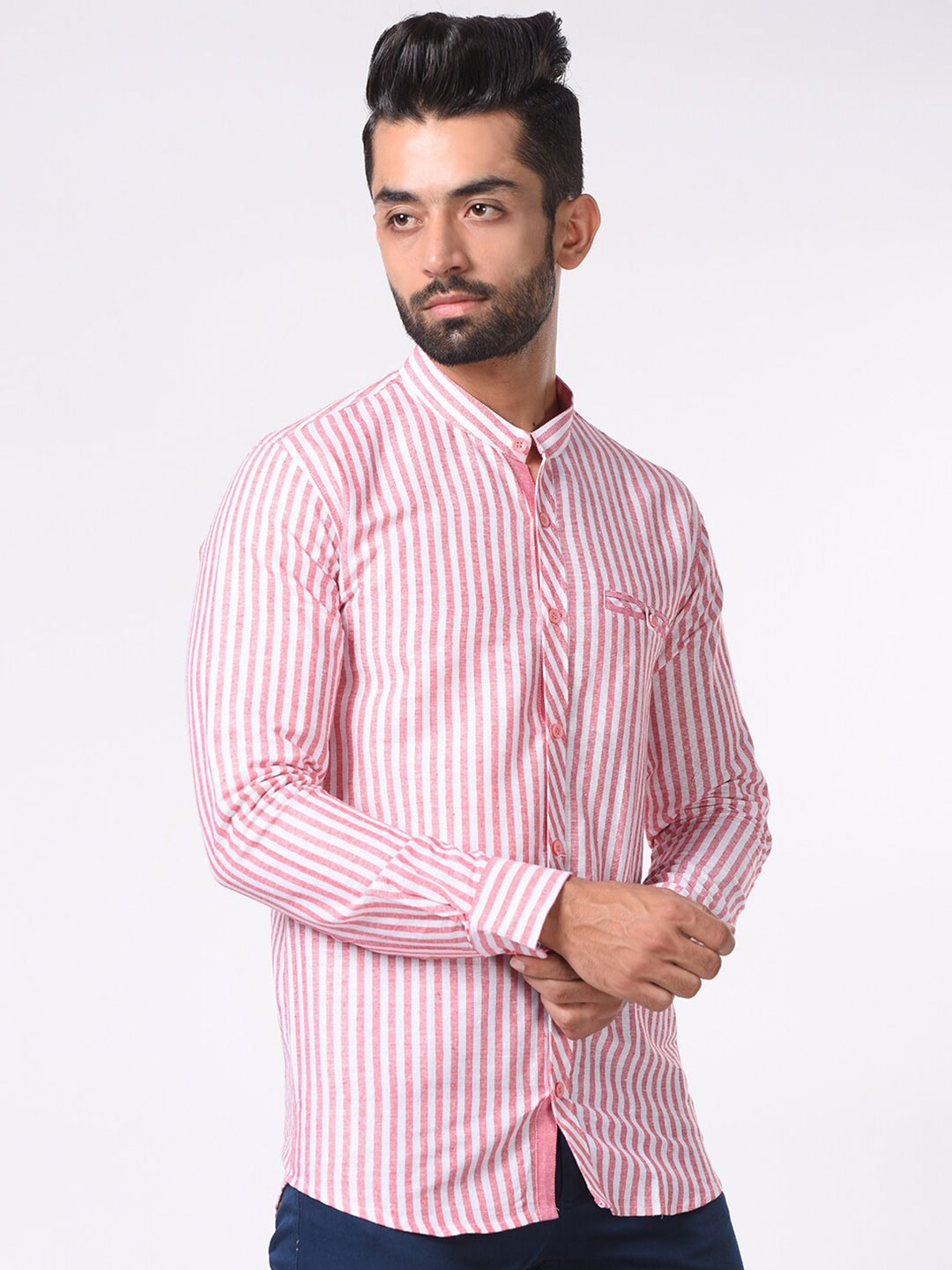 

Tistabene Men Pink Comfort Slim Fit Striped Casual Shirt
