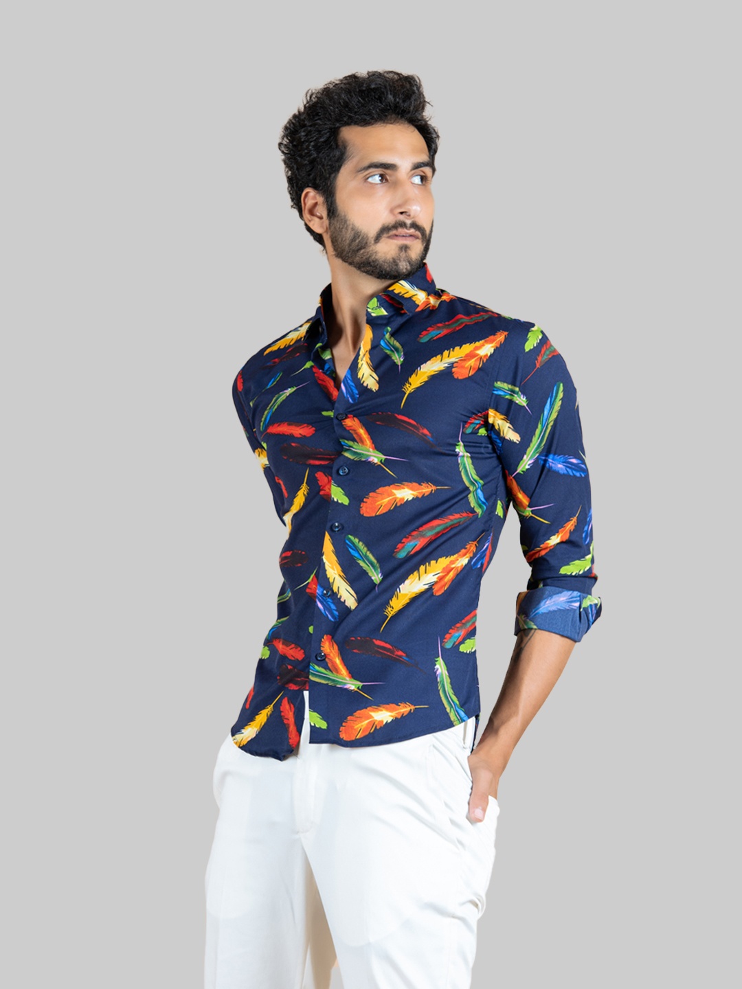 

Tistabene Men Navy Blue & Red Comfort Leaf Printed Casual Shirt