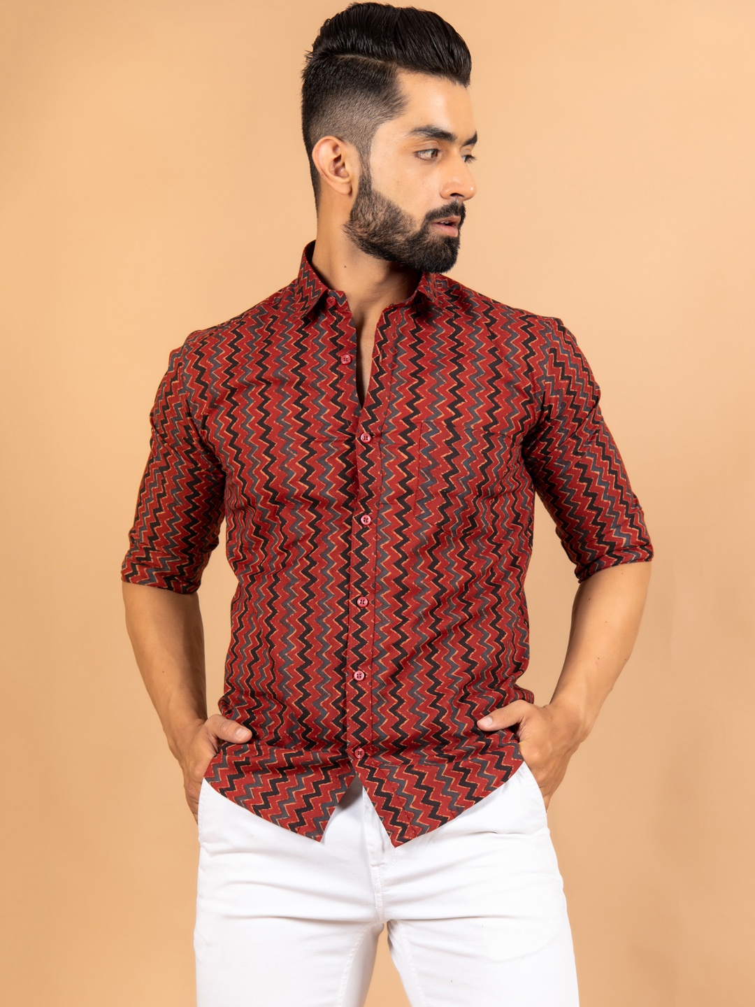 

Tistabene Men Red Comfort Printed Casual Shirt