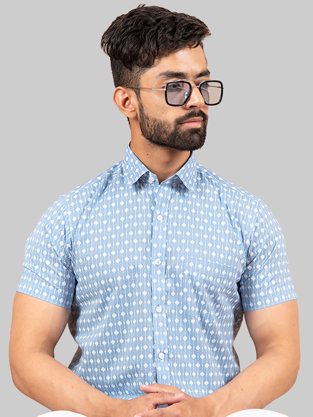 

Tistabene Men Blue Comfort Printed Cotton Casual Shirt