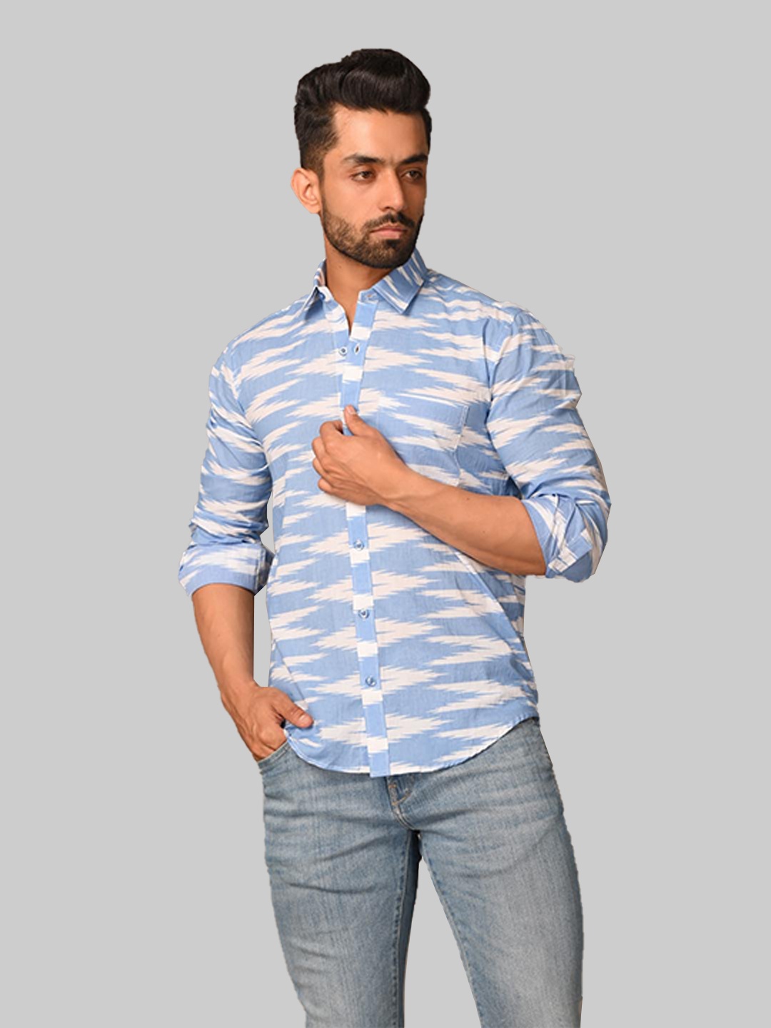 

Tistabene Men Blue Comfort Printed Casual Cotton Shirt