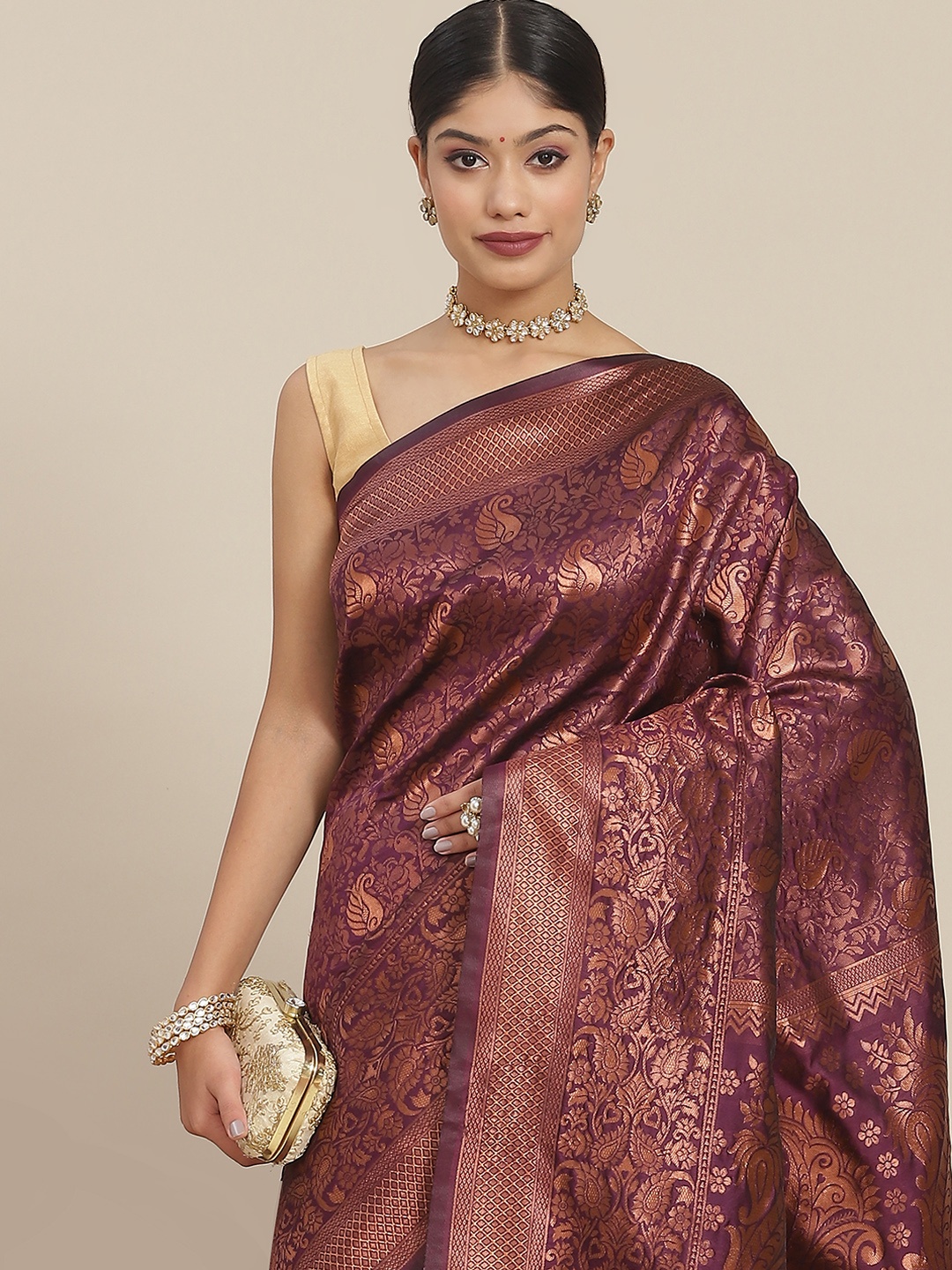 

Ishin Magenta Ethnic Motifs Zari Brocade Saree