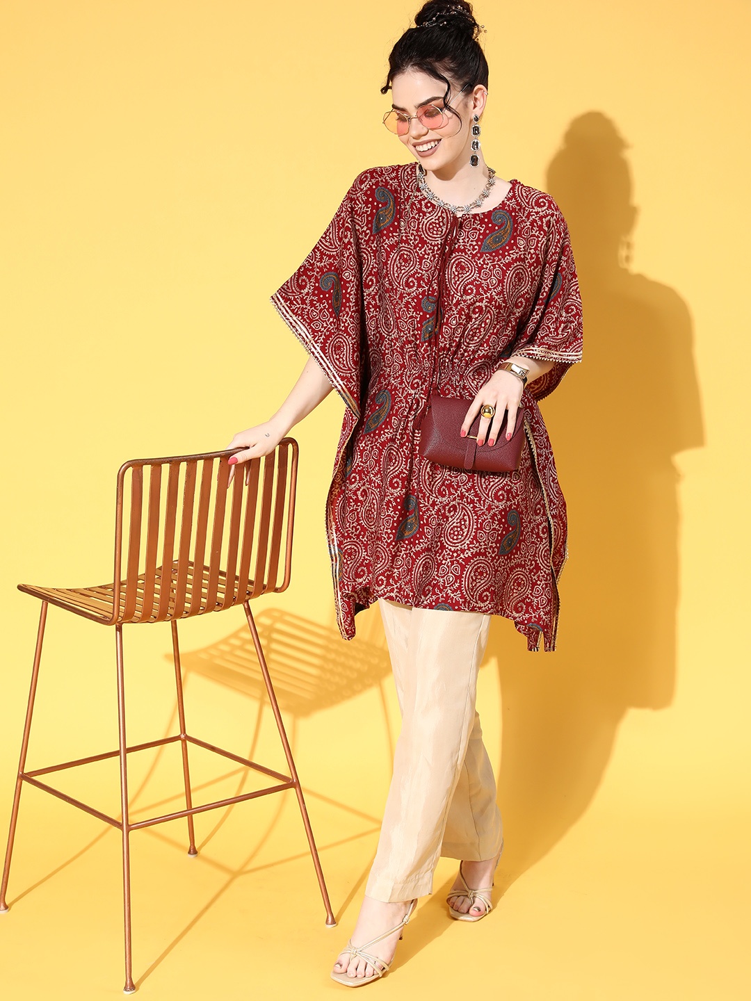 

ZOLA Women Maroon Art Silk Fluid Tie-Up Kurta